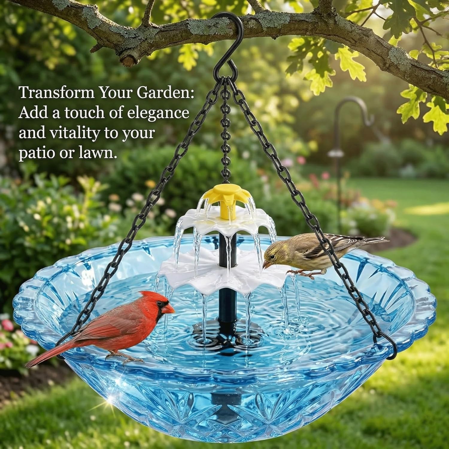 Generic Solar Cascade Hanging Bird Bath Fountain Fountain for Bird Bath Dynamic Landscape Enhances Garden Vitality Hummingbird Friendly Simple Installation Bowl Decorative Yard Patio(Gray)