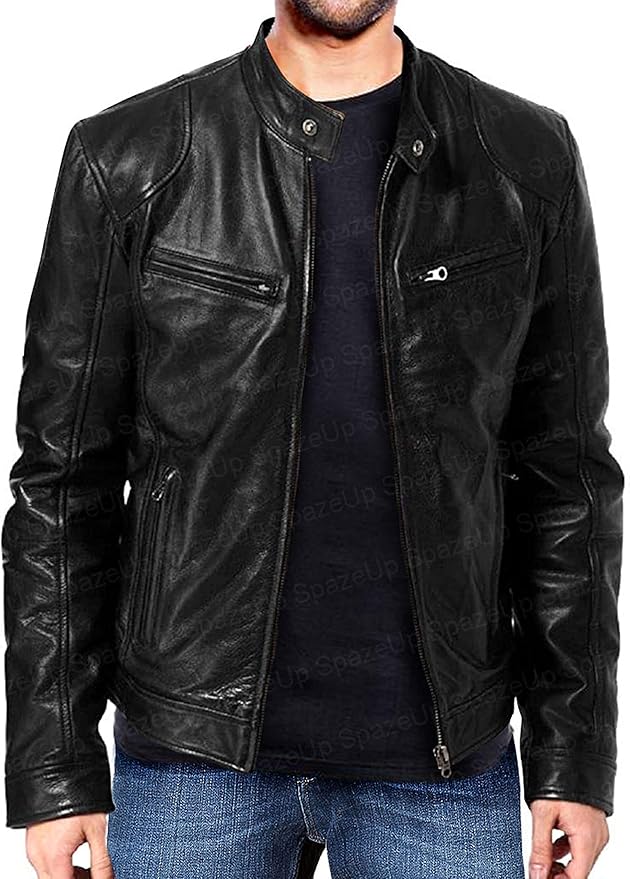 Brown Leather Jacket Mens Real Lambskin Vintage Biker Jacket Men