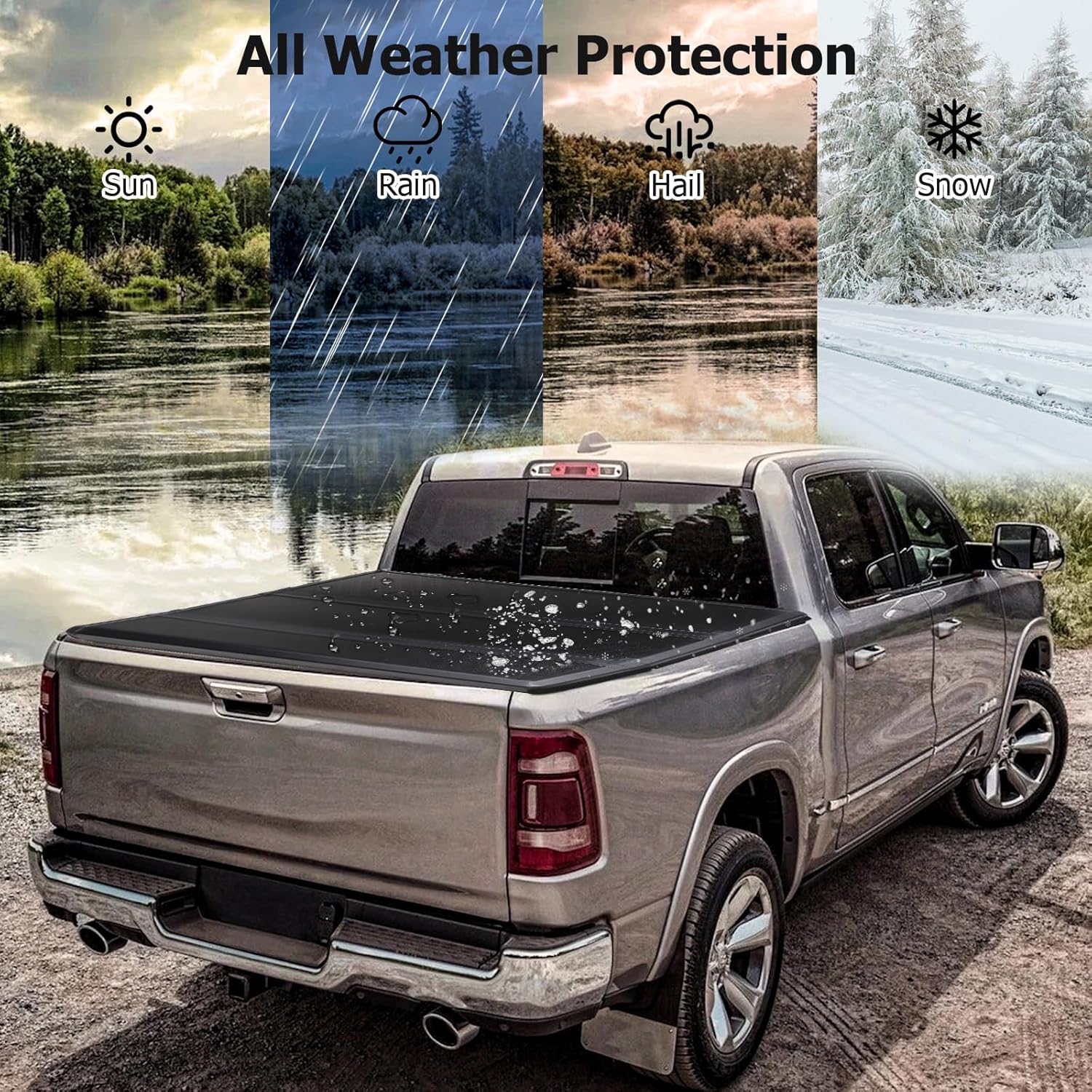 Hard Tri-Fold Truck Bed Tonneau Cover Compatible with 2017-2024 Titan 5.7' Bed, 5.7Ft Hard Folding Truck Bed Cover, All Weather Protection, Black