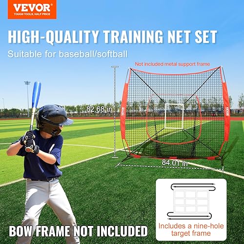 Miniatura 2 de VEVOR 7x7ft Baseball Softball Practice Net, Portable Baseball Training Net for Hitting Batting Catching Pitching, Backstop Baseball Equipment