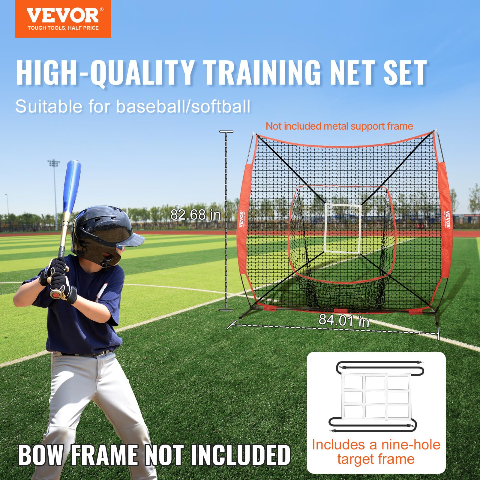 VEVOR Filet d'entraînement de baseball et softball portable de 2,1 x 2,1 m, filet d'entraînement de baseball pour frapper, attraper, lancer, équipement de baseball