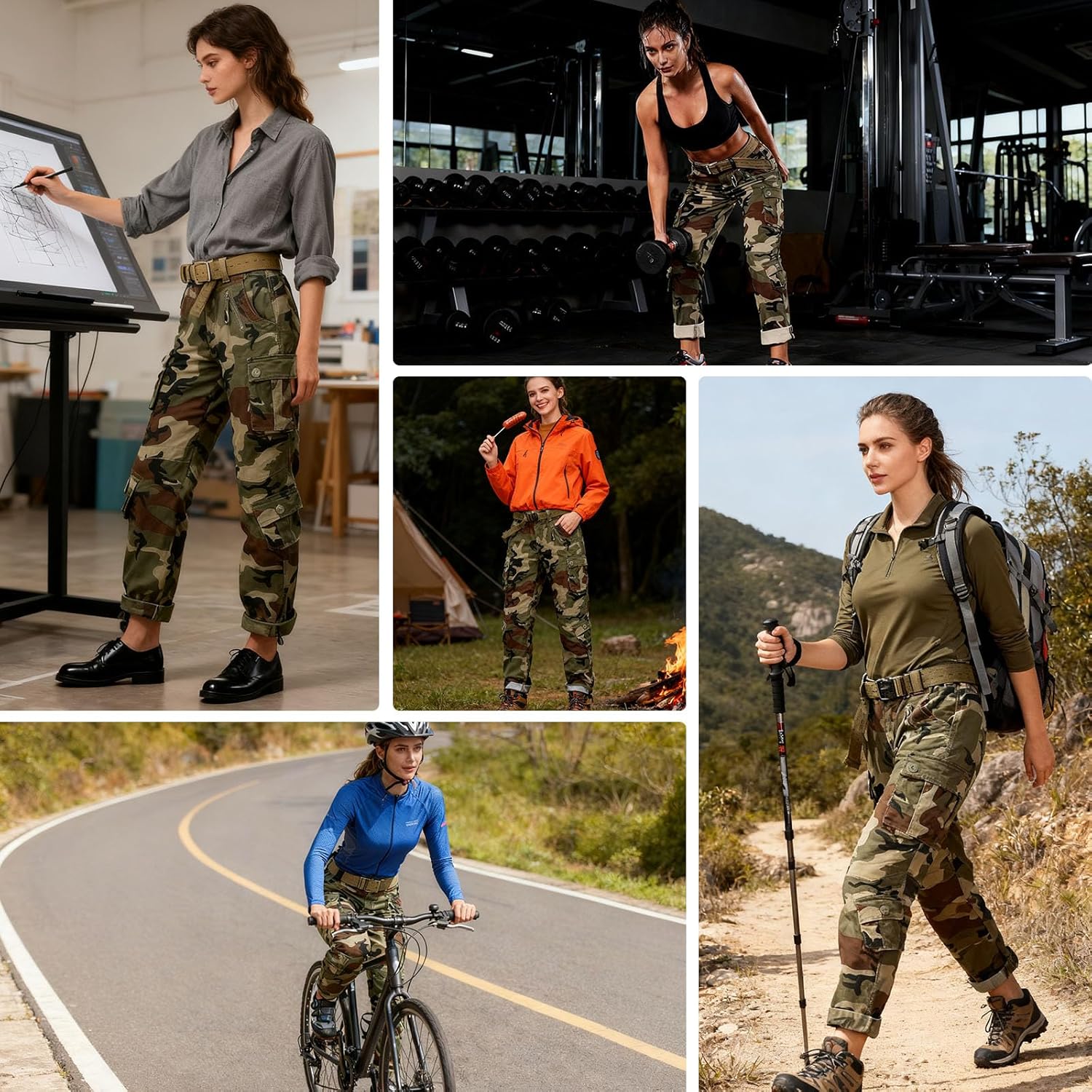 Cargo Pants Women Baggy Camo Tactical Pants Straight Leg Casual Y2K Work Trousers with 9 Pockets No Belt