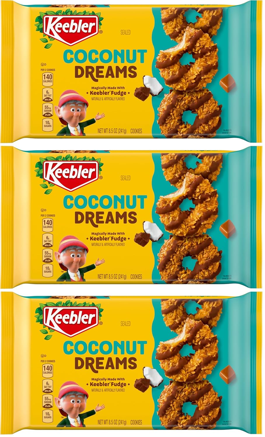 Keebler Fudge Cookies, Coconut Dreams, 8.5oz (Pack of 3)