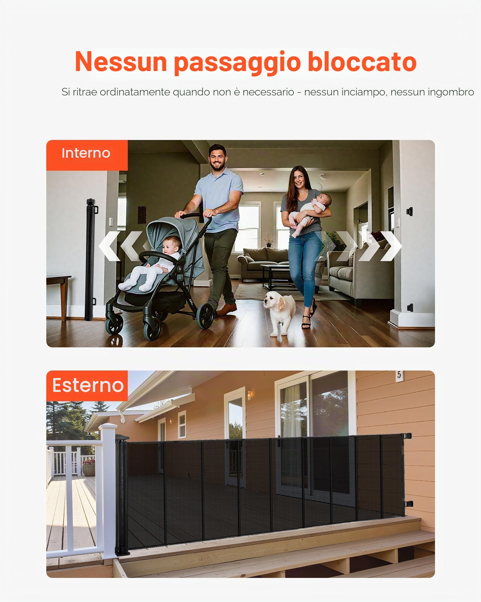 VEVOR Cancelletto Retrattile, Rete Estensibile max. 4150 mm di Larghezza, Altezza 980 mm, con Strisce in Fibra di Vetro Rinforzata, Cancelletto Retrattile in Rete per Cani, Animali Domestici, Nero