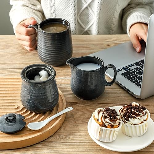 Miniatura 18 de Hasense Juego de azúcar y crema de porcelana, azucarero de 11 onzas con tapa y cuchara, jarra de crema de 10 onzas, juegos de café de granja