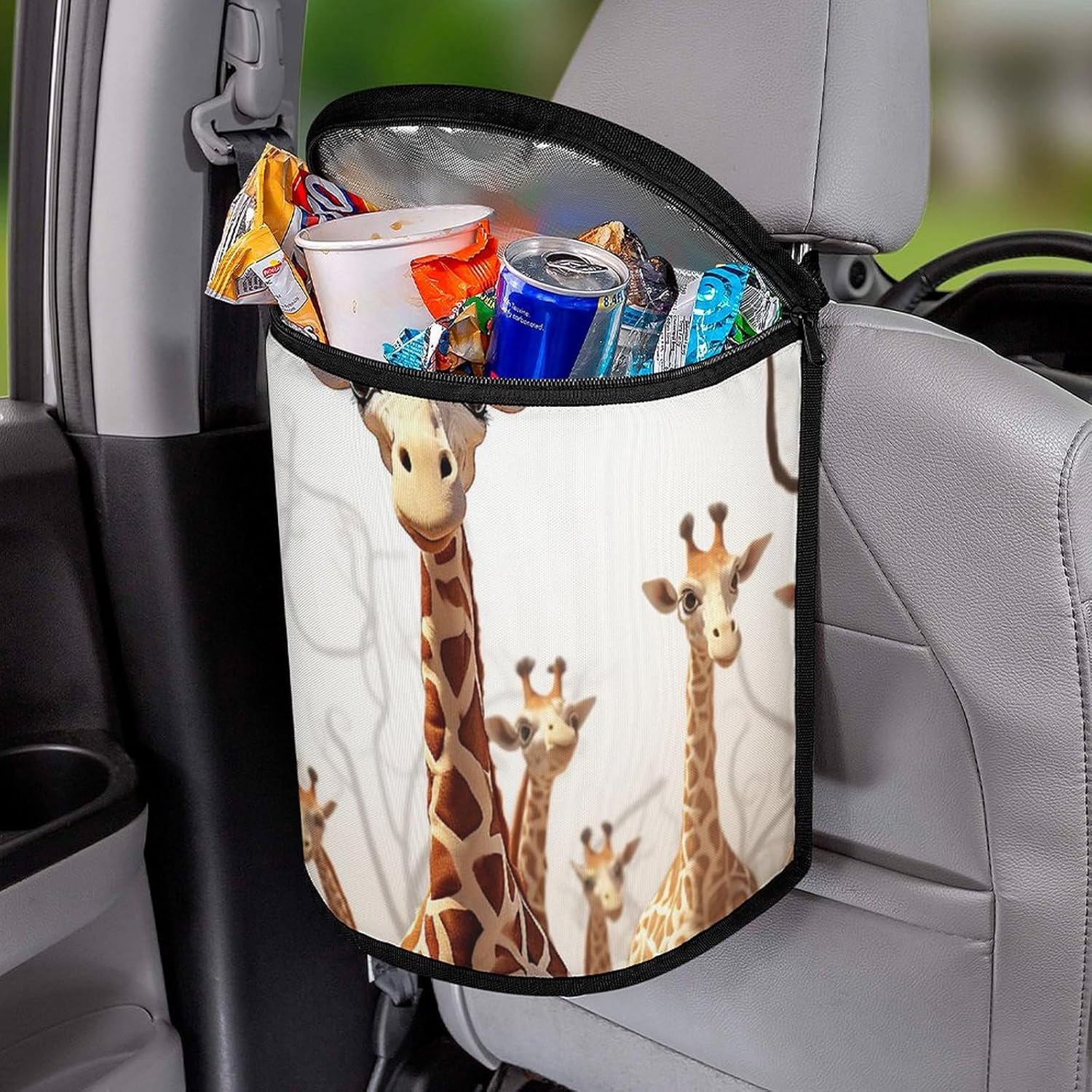 Hanging Car Trash Bag Cute Cartoon Funny Giraffes Printed Car Garbage Storage Bag Leakproof Car Trash Can Portable Garbage Storage Bags