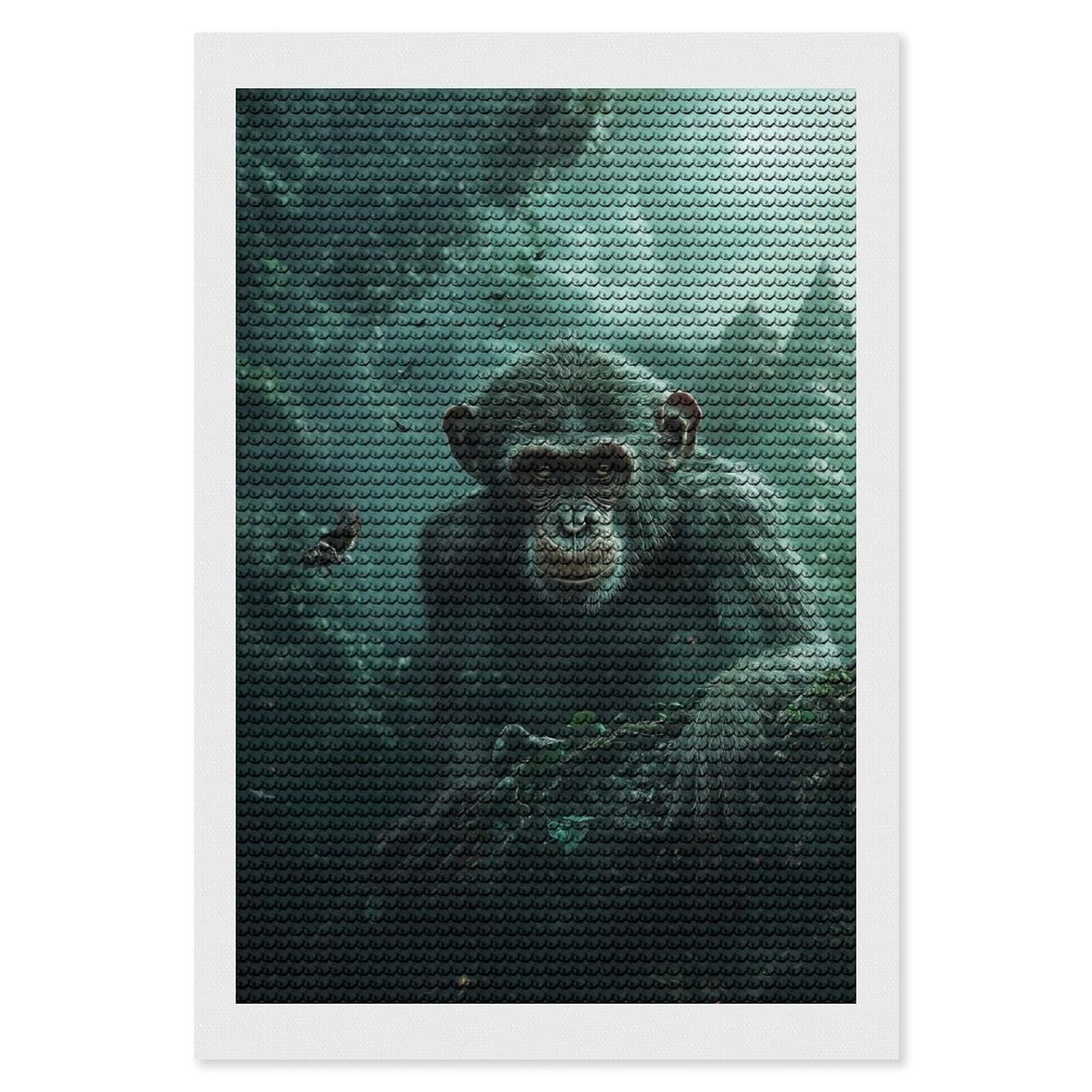 Junmoney Chimpanzee in Jungle Diamond Art Kit 8"x12", Holiday Gift Idea, for Women, Easy Handmade Project, Vintage Style Decor, Printed Canvas