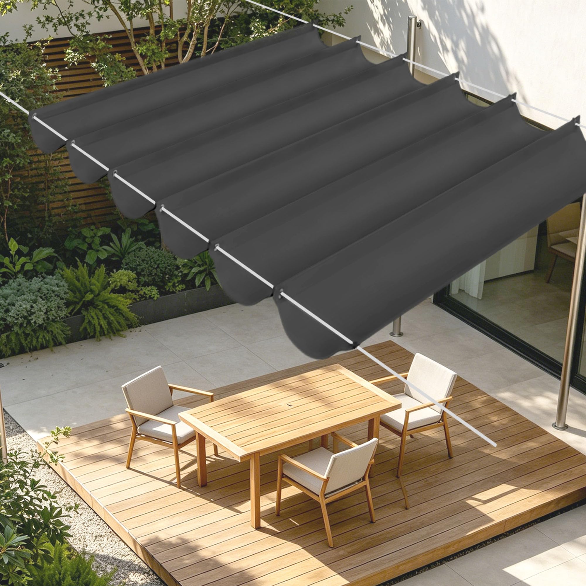 Toile ombrage rétractable vague 250 x 420 cm haut de gamme gris