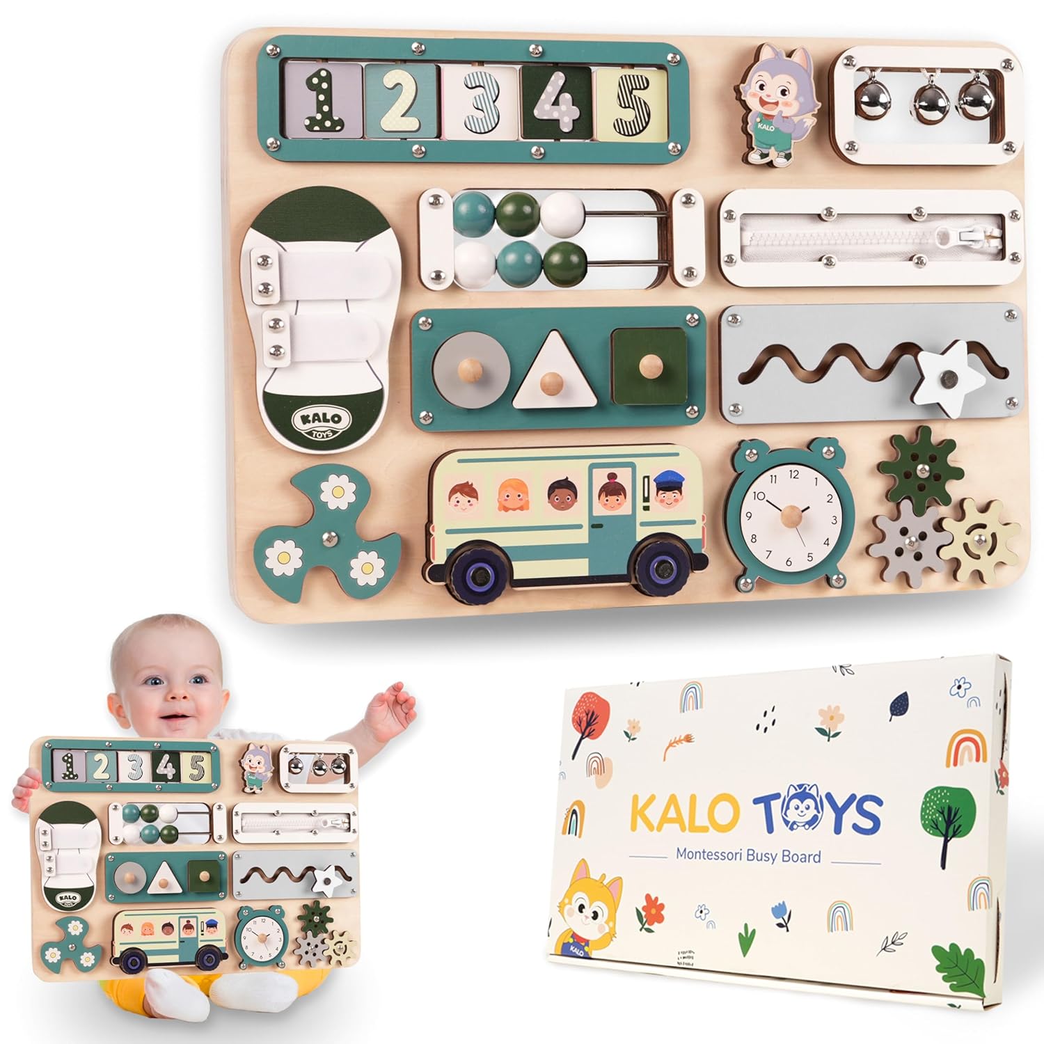 Large Busy Board Montessori Toys for Toddlers (Green)