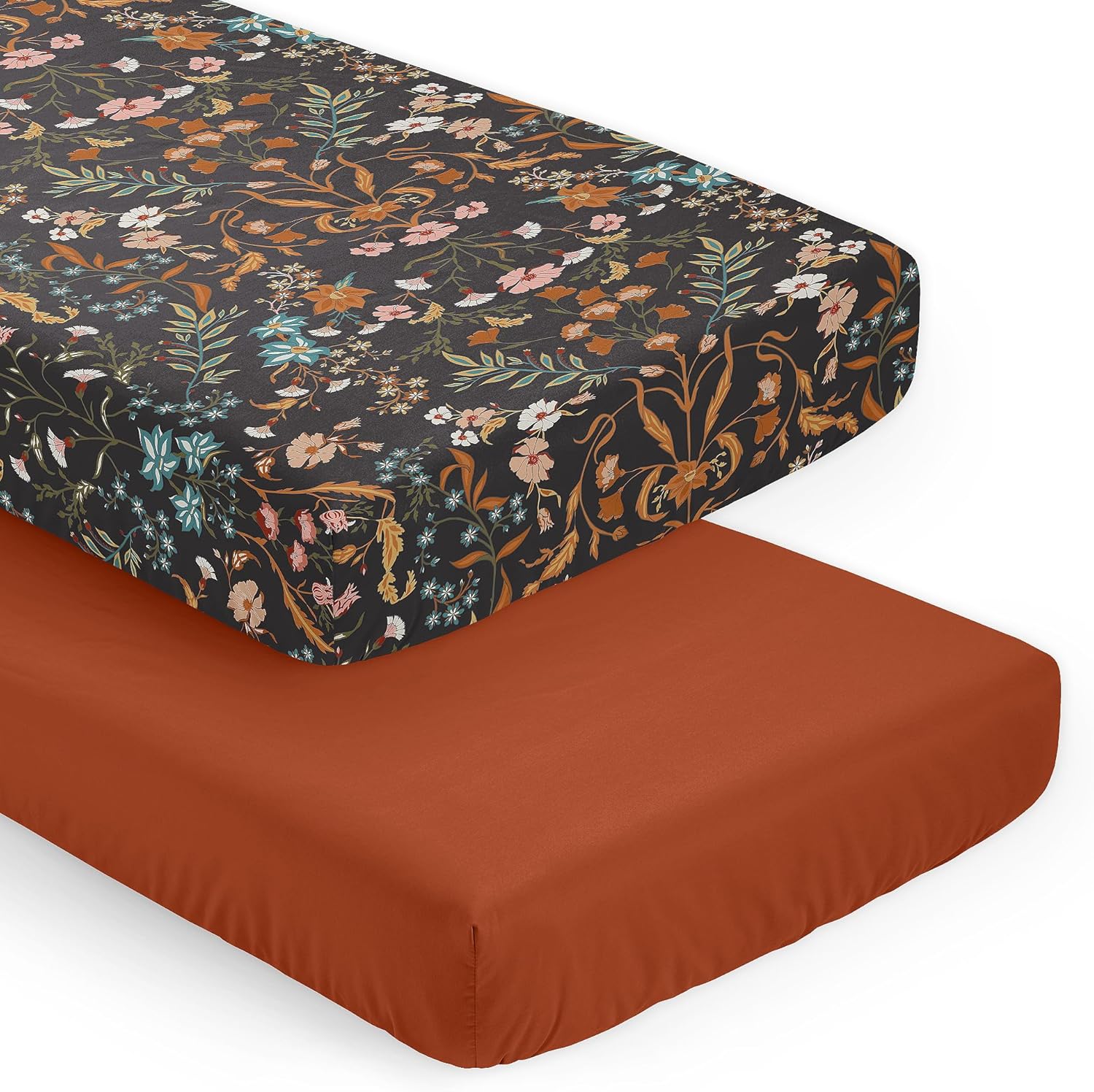 Sweet Jojo Designs 2-Piece Baby Crib Sheets Set (Black Wildflower Vintage Floral) for Girls, Infant Nursery, Toddler Room - Standard Size (Boho, Paisley, Bohemian, Cottagecore, Farmhouse, Garden)