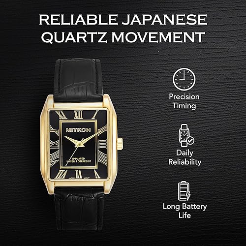 Miniatura 4 de Miykon Vintage Watches for Men Classic Tank Square Analog Watch with Genuine Leather Wrist Strap, Mens Dress Watches Japanese Quartz, Waterproof
