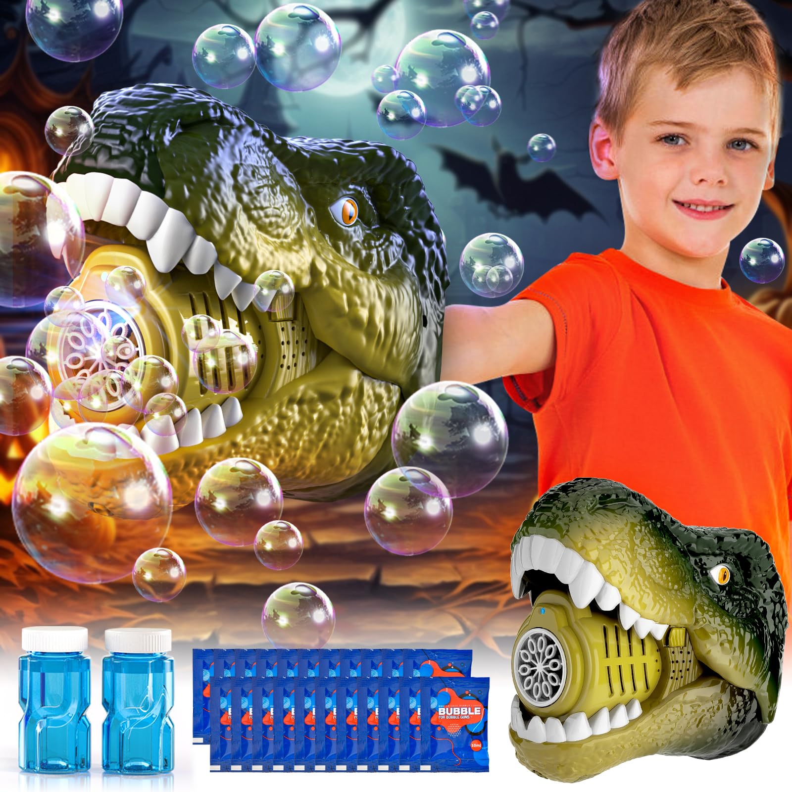 Máquina De Burbujas De Dinosaurio Eléctrica – Luces Y Sonidos, Genera +5000 Burbujas Por Minuto