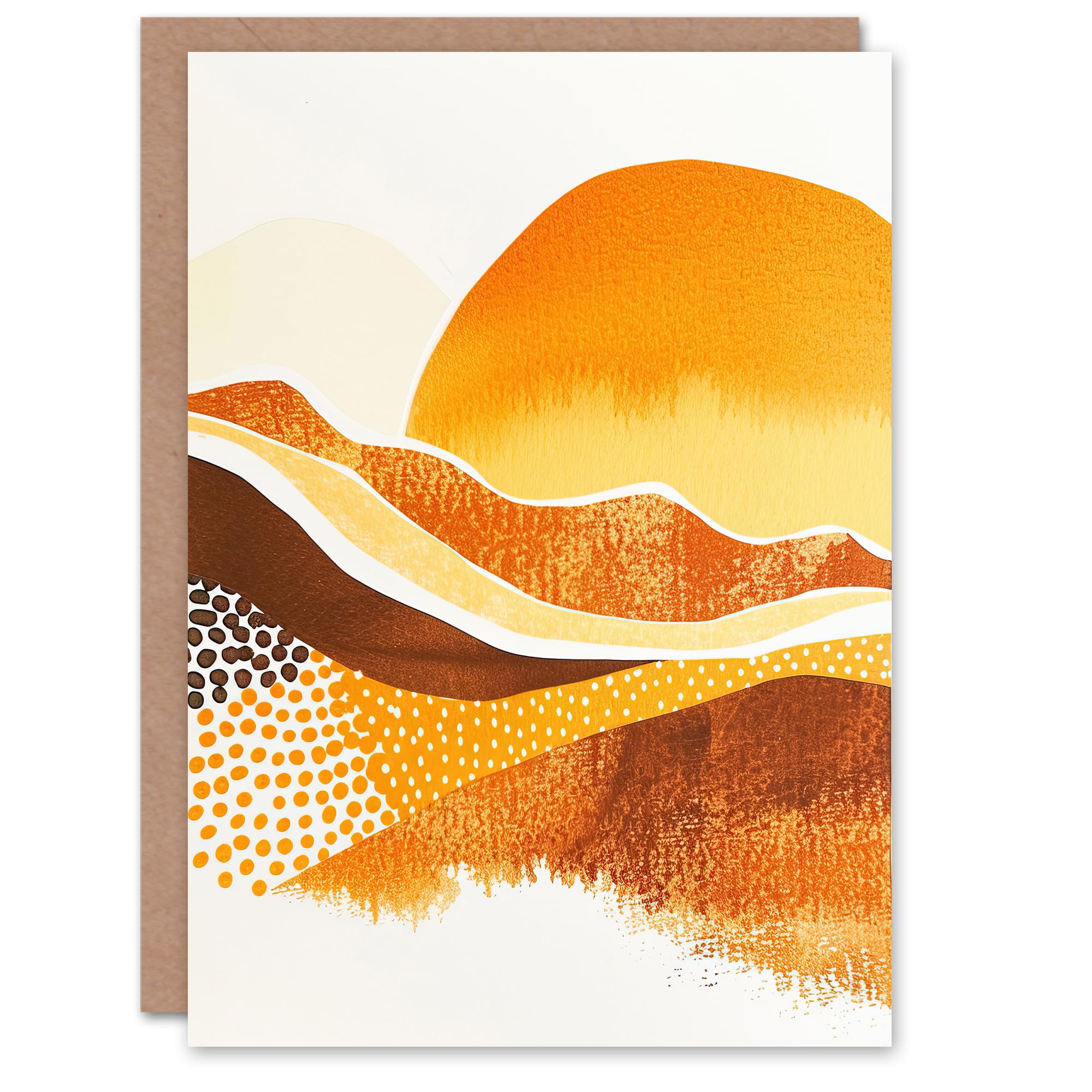 Artery8 Greeting Card Abstract Mountains Sunset Amber Orange Landscape Mustard