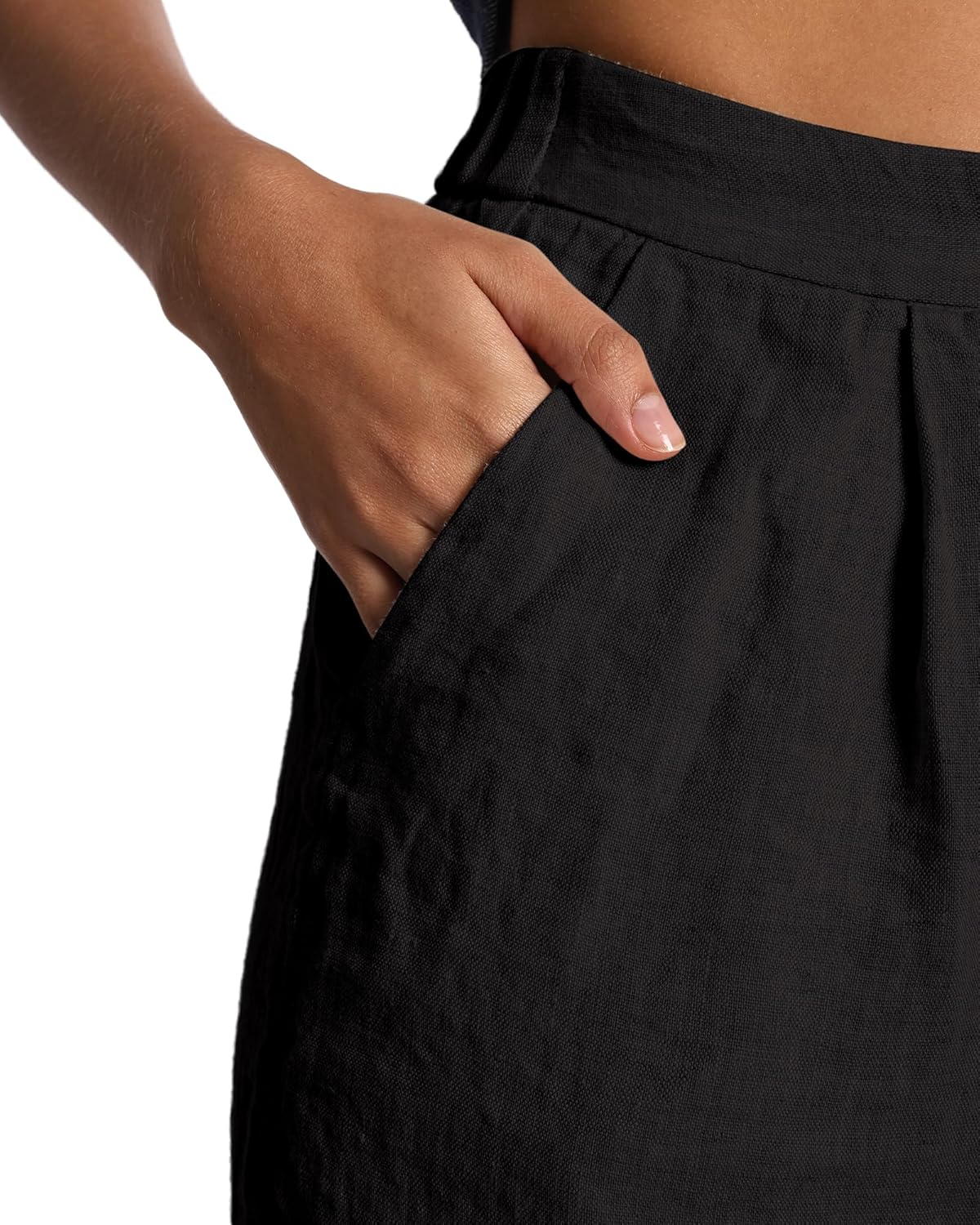 Womens Thick 100% Linen Cropped Pants with Elastic Waist and Side Pockets - Image 6