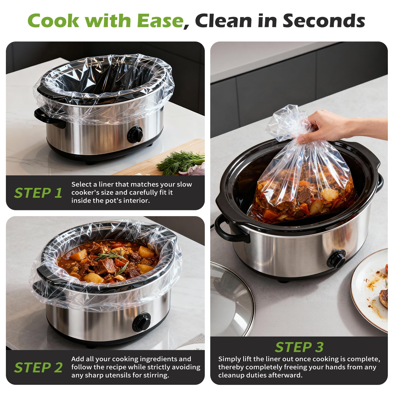 KOOC Slow Cooker Liners, 30 count 13" x 21" Large Size Cooking Bags Fits 3-8 Quart Pots, Disposable Cooking Trays Suitable for Oval & Round & Retangular Pot - 5