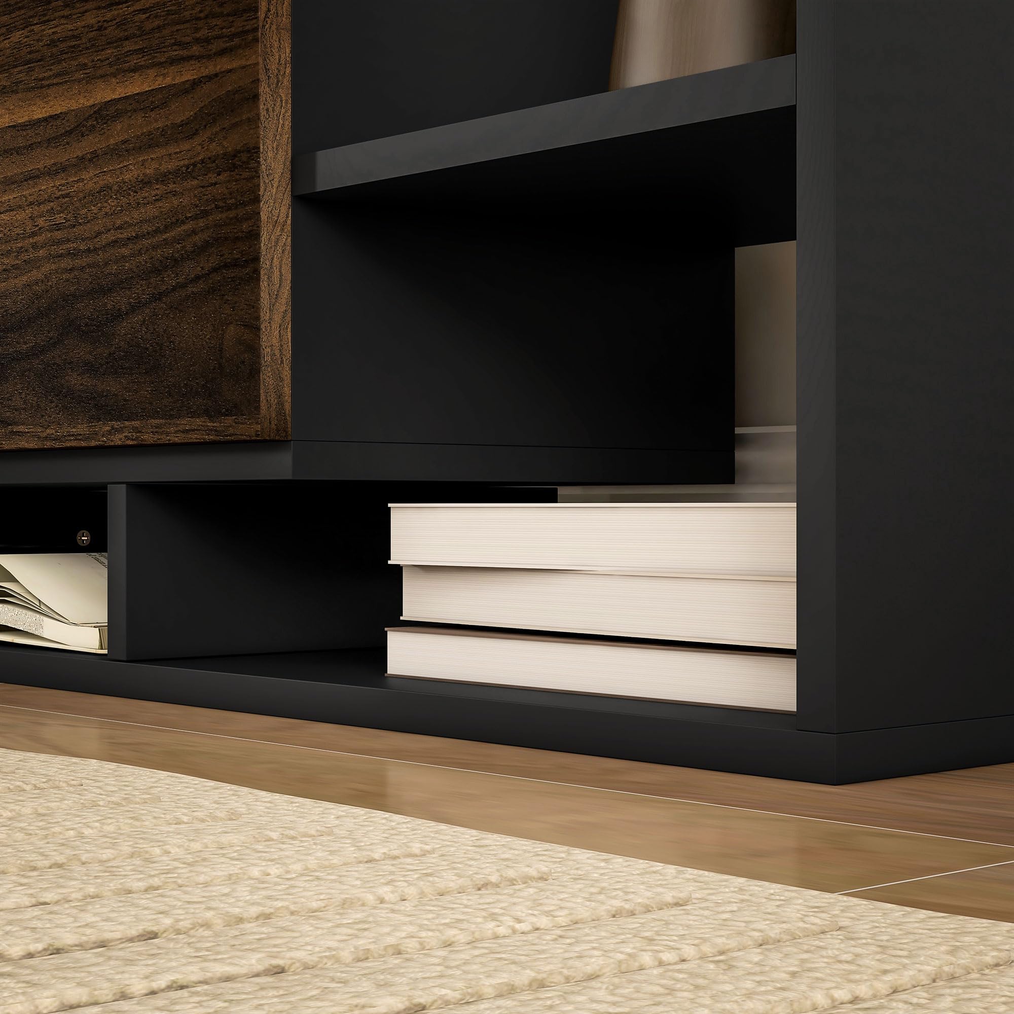 HOMCOM Mobile TV con Mensola a Muro, Ripiani Aperti e Armadietto in Legno, Mobile TV Moderno per Soggiorno e Camera da Letto, Nero e Marrone