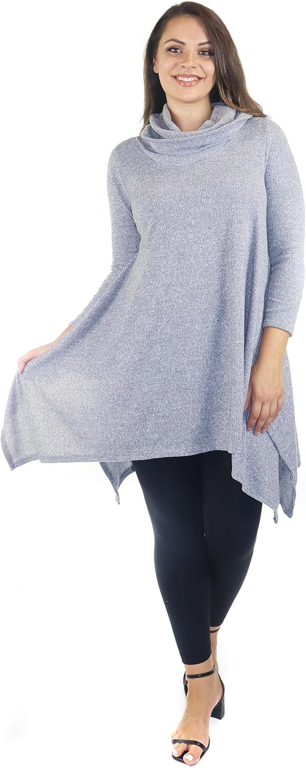 Dare2bStylish Womens Cowl Neck Cozy Asymmetrical Hem Tunic Outerwear Sweater for Chilly Weather | Reg and Plus Sizes
