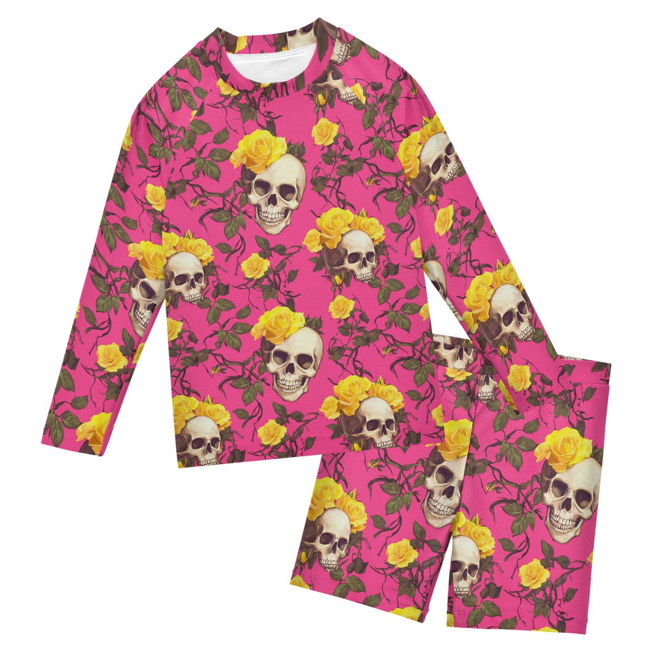 Skull Flower Baby Boys' Toddler Long Sleeved Rashguard Swim Bathing Suit Set B0404450