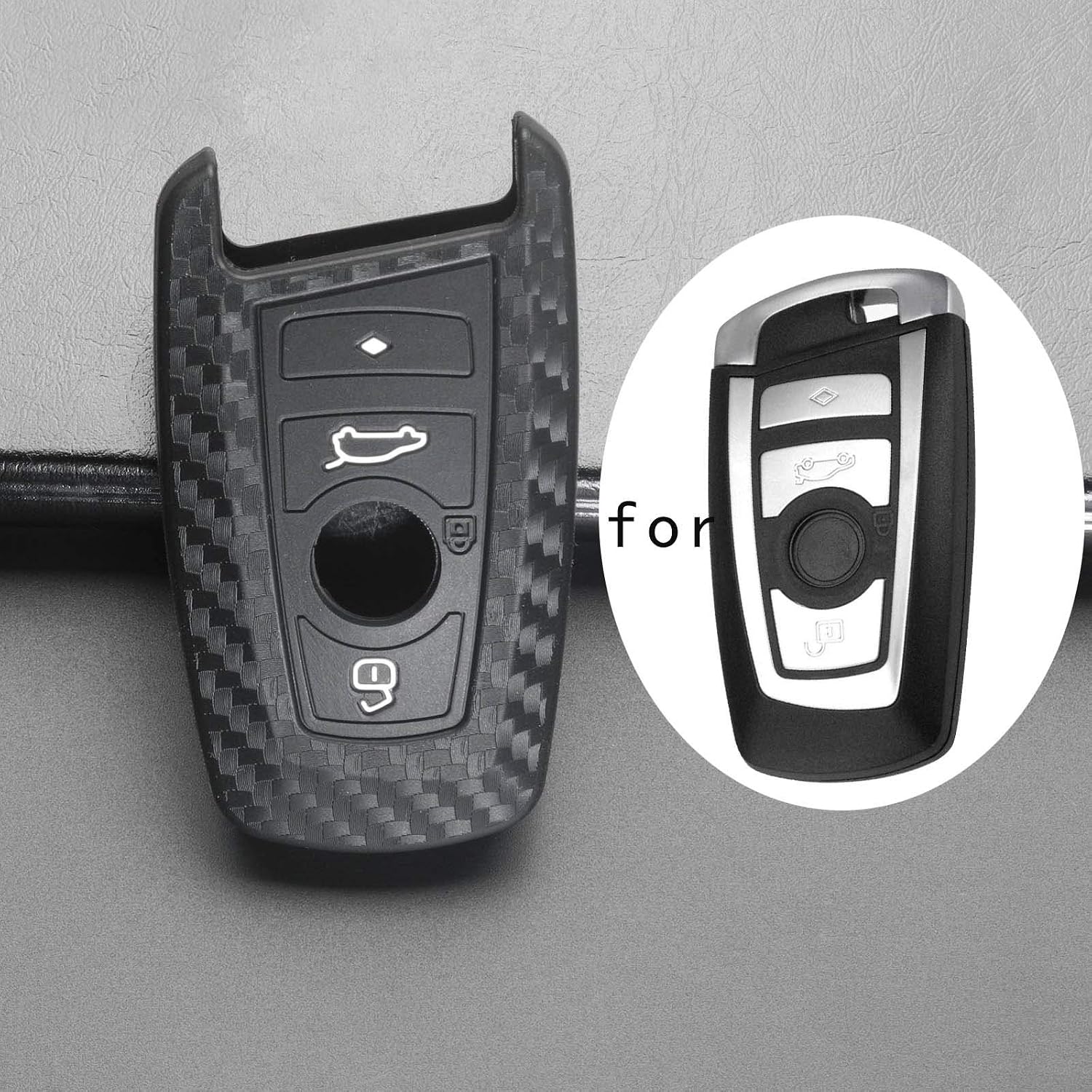 Carbon Fiber Silicone Car Key Case Fob Cover Keyless Entry Shell Case Compatible with BMW 520 525 F30 F10 F18 118i 320i 1 3 5 7 Series X3 X4 M3 M4 M5 - Image 3