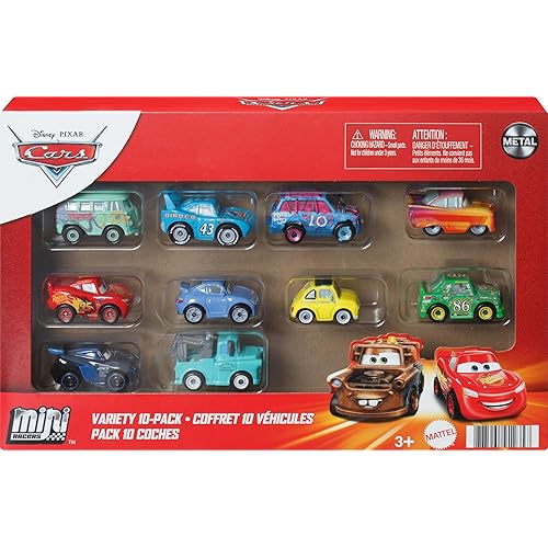 Mattel Disney and Pixar Cars Mini Racers 10-Pack, Collectible Set with 10 Toy Vehicles, Fan-Favorite Characters