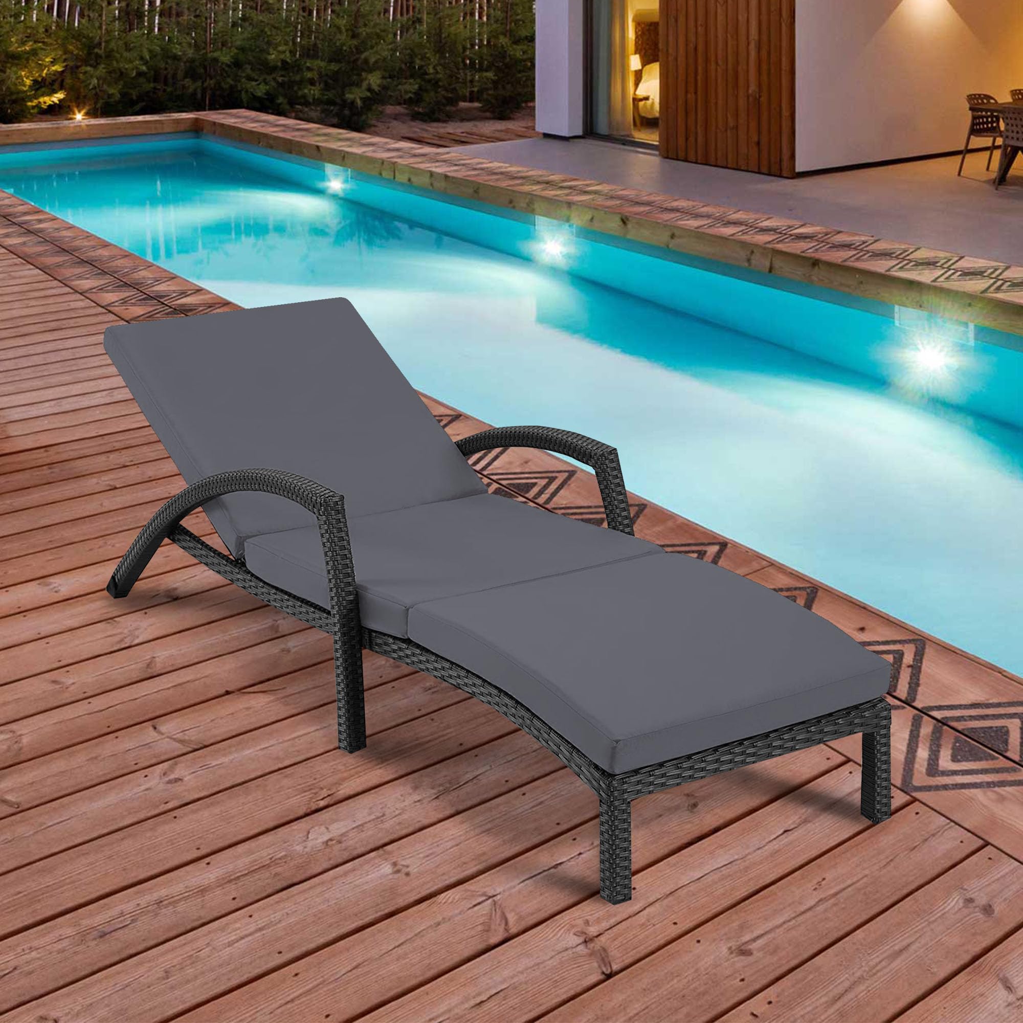 Ferocity Coussin pour Chaise Longue de Jardin 192x58x4 cm Pliable | Coussin pour Chaise Longue à roulettes résistant aux intempéries et Lavable avec Housse Amovible | Modèle Gris FONCÉ Graphite [145]