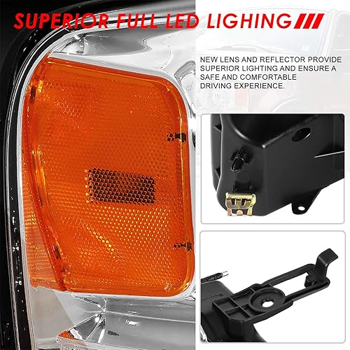 Miniatura 6 de Faro halógeno LED DRL compatible con Ford F-150 Lincoln Mark LT 04-08, lado del conductor y del pasajero, carcasa negra esquina ámbar