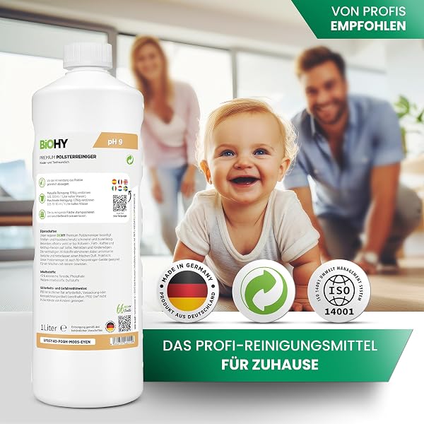 BiOHY Premium Polsterreiniger (1l Flasche) | Bio Konzentrat für Polstermöbel, Sofas, Teppiche & Textilien | für Nasssauger & andere Geräte geeignet | geruchslösender Fleckentferner - 5