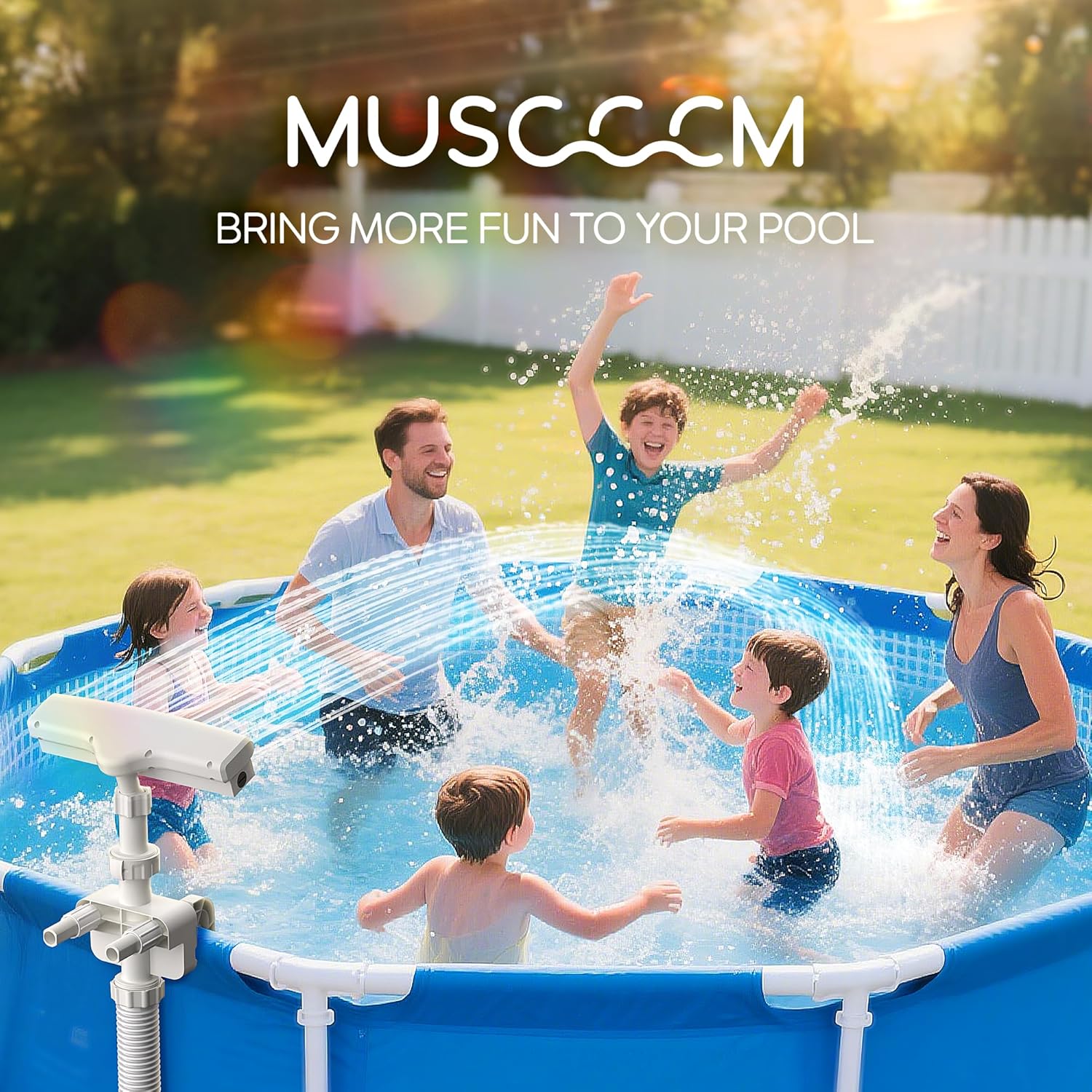 Pool Fountain for Above Ground Pools,Pool Sprinkler Fountain with Lights Upgraded 360° Adjustable Spray, Pool Waterfall Pool Accessories、Cooling & Relaxation (Beige)