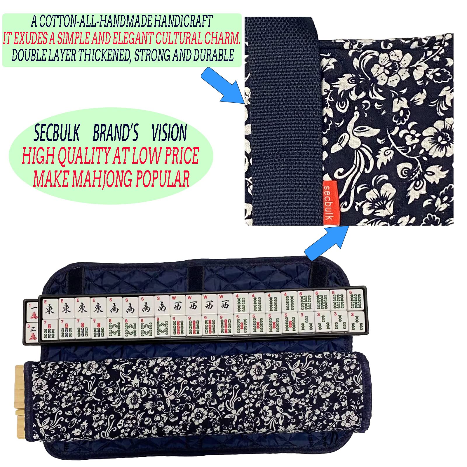 Mahjong Rack Bag Pattern Secbulk Mahjong Sets with Stylish Eco-Friendly Natural Fabric Bag ...