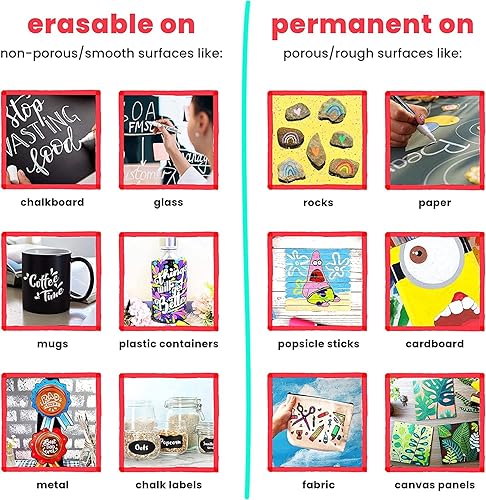 Miniatura 8 de Chalkola 5 marcadores de tiza blancos para letreros de pizarra, pizarra, ventana de auto, bistró, vidrio  Paquete de variedad de 5 - Punta fina,