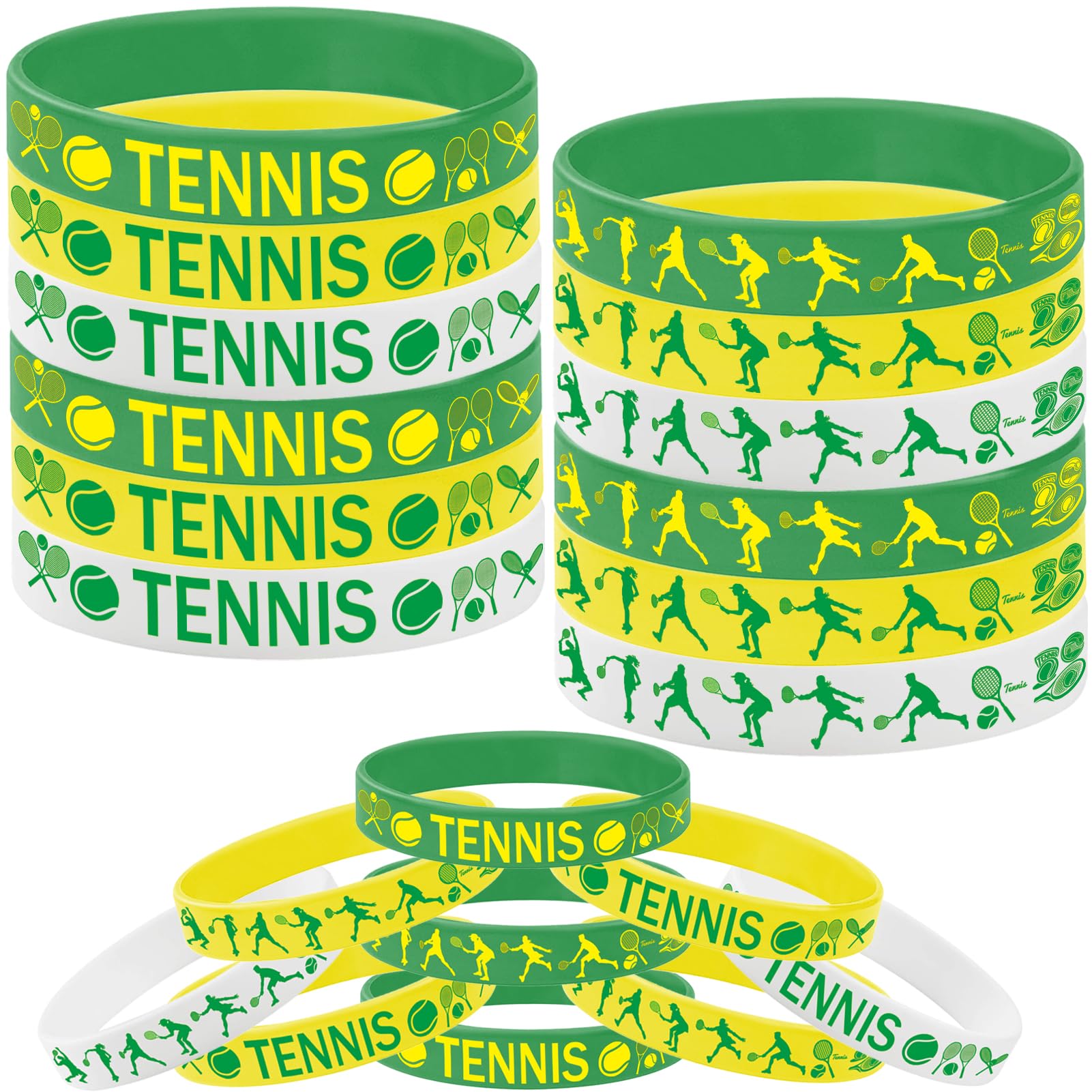 Oringaga 48PCS Tennis Rubber bracelets Silicone Wristbands Party Favors -Tennis Themed Party Supplies Decorations Sport Birthday
