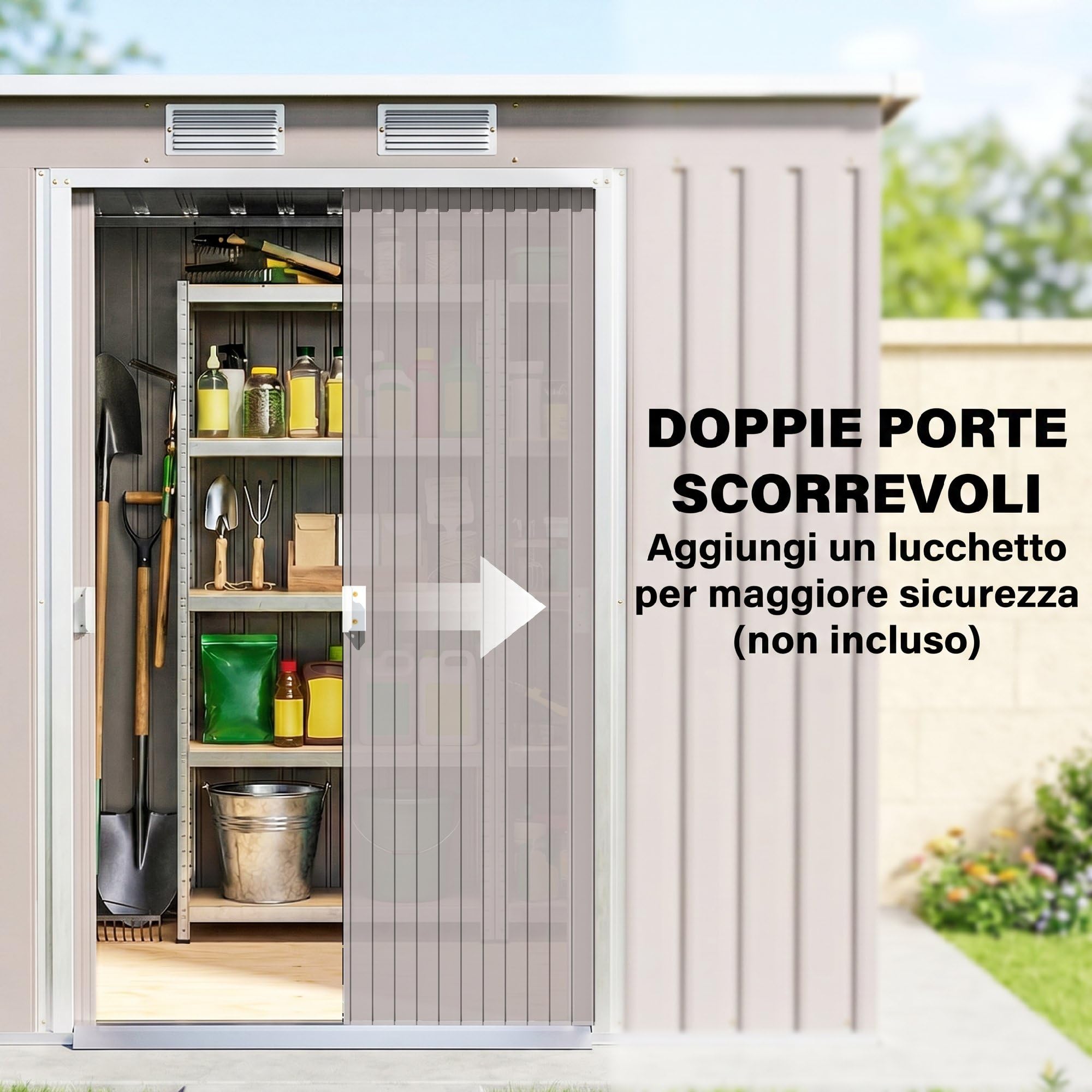 Outsunny Casetta da Giardino 2.42m² Acciaio Zincato con Kit Fondazione 213x130x172 cm Grigio