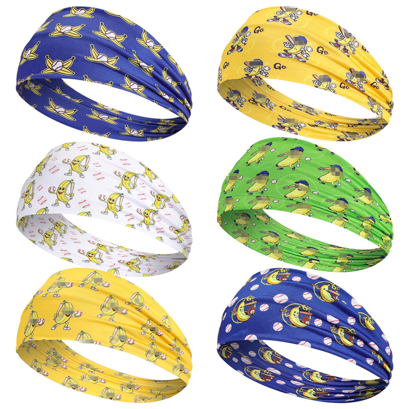 Wavyknot 6 Pcs Bananas Baseball Team Headband Elastic Athletic Sweatband Multi Color Workout Non Slip Headbands for Boss's Day Baseball Team Sports Yoga Women Men Accessory-picture-16