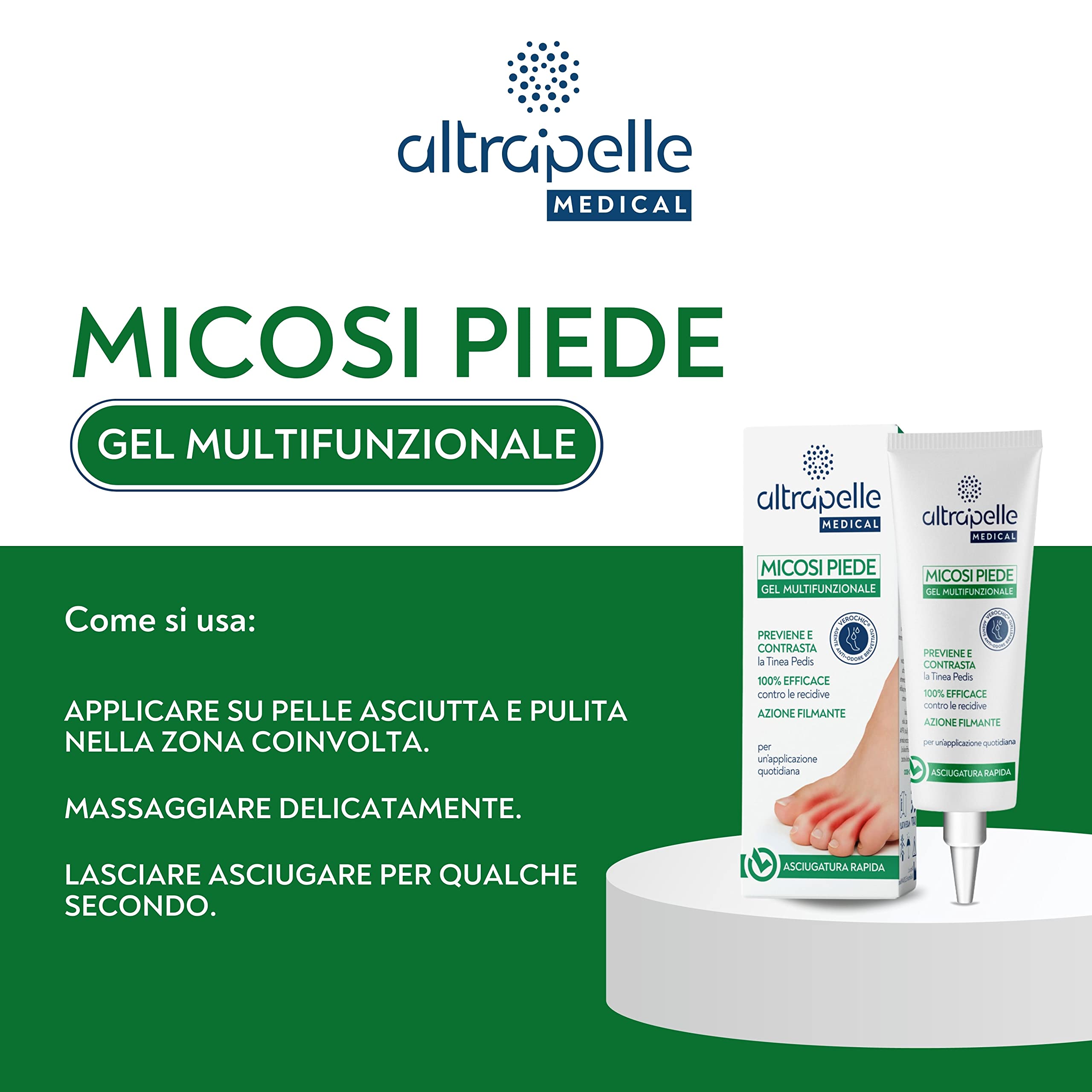 Altrapelle - Gel Multifunzionale Micosi Piede, Contrasta Dermatofitosi e Infezioni Fungine, Formula Antifungina e Lenitiva, Senza Parabeni, Trattamento Efficace per Piedi, Made in Italy, 30ml