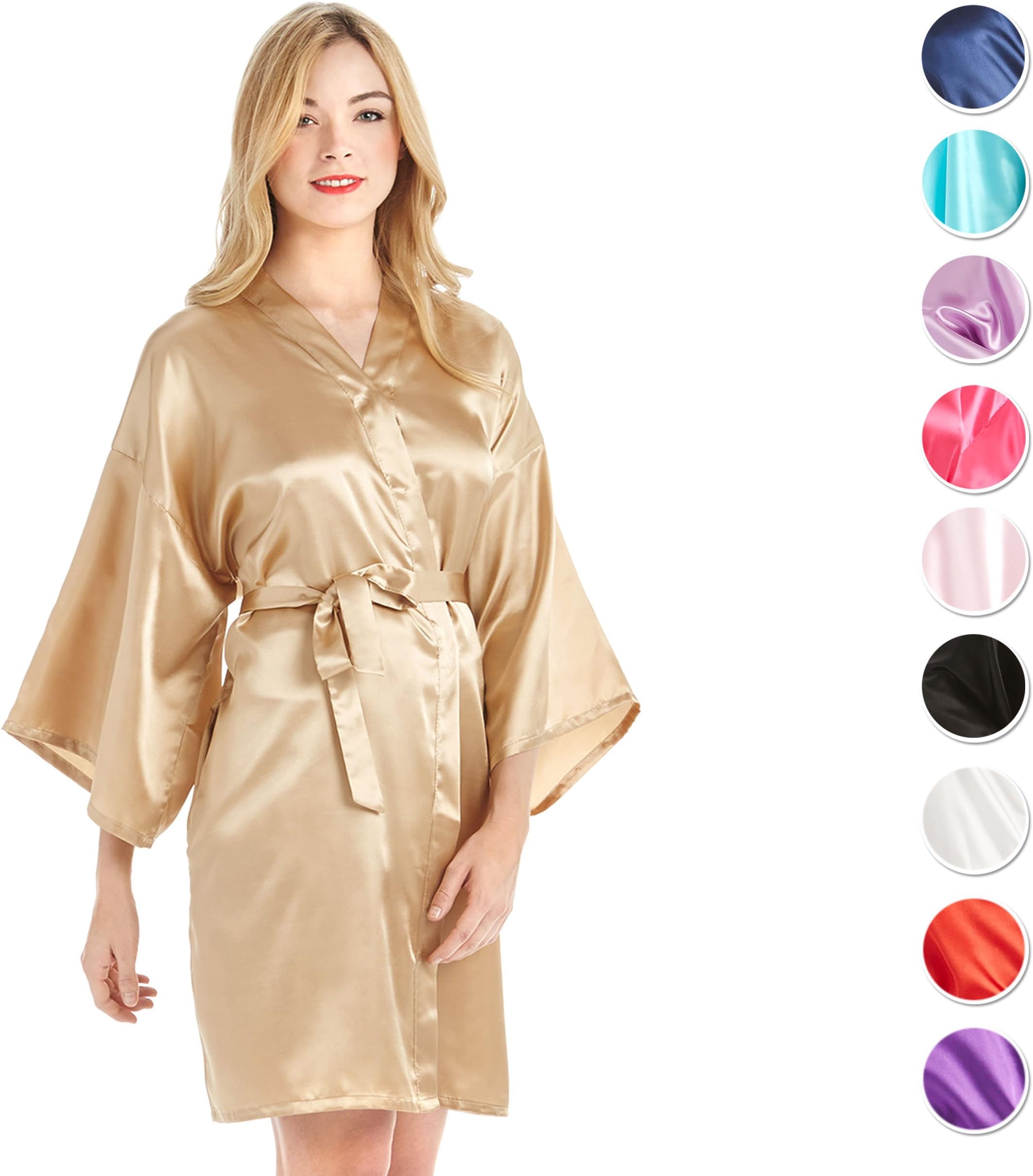 MEVNI Women's Kimono Robe, Short, Gold, Medium