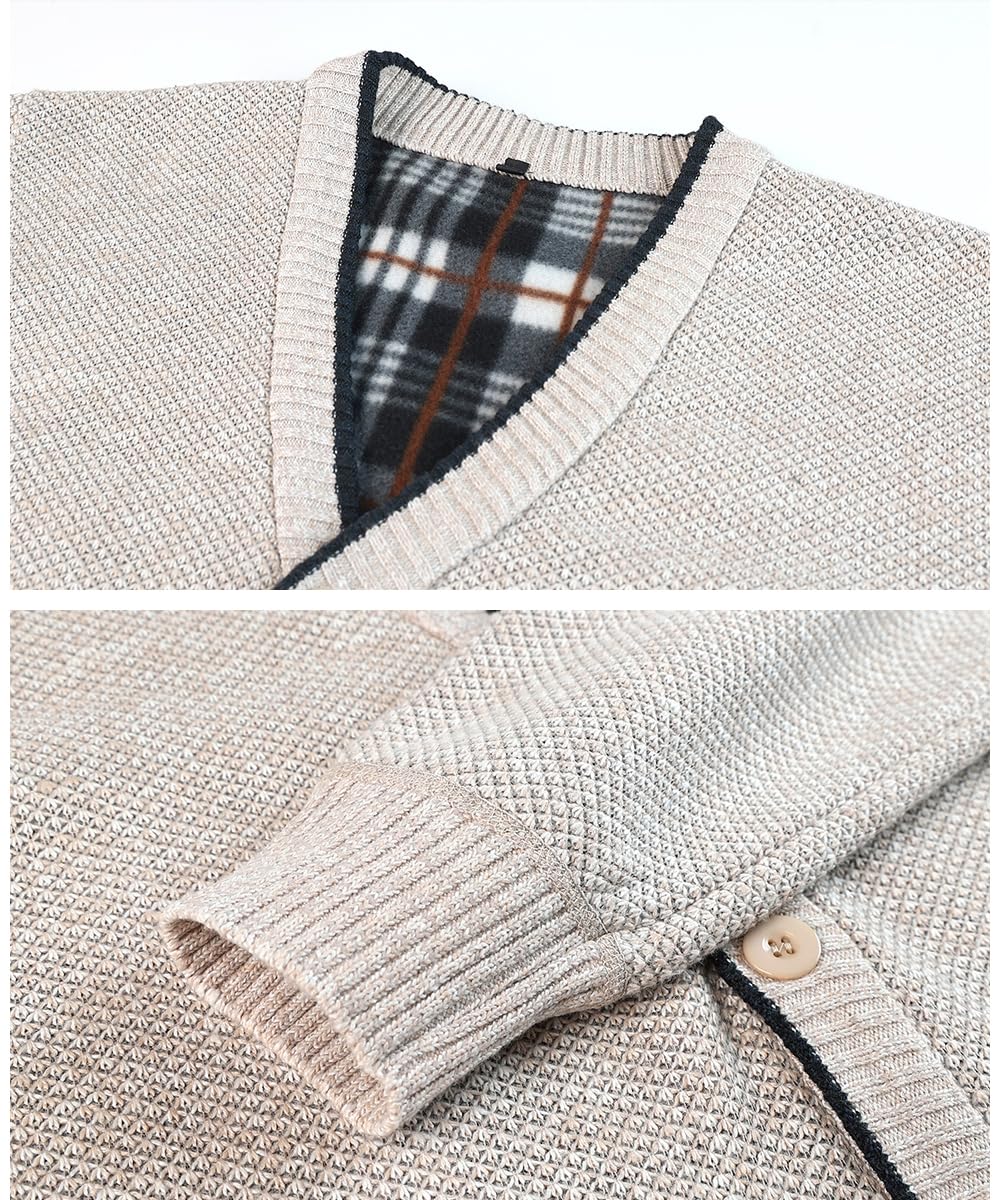 Homme Cardigan Veste en Maille Bouton Manches Longues Gilet Automne Hiver avec Poche Gilet Veste en Maille pour Homme avec Col en V