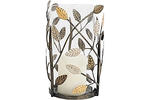 Rustic Farmhouse Metal Candle Holder with Glass Cylinder, 5.5" W*9.5" H, Vintage...