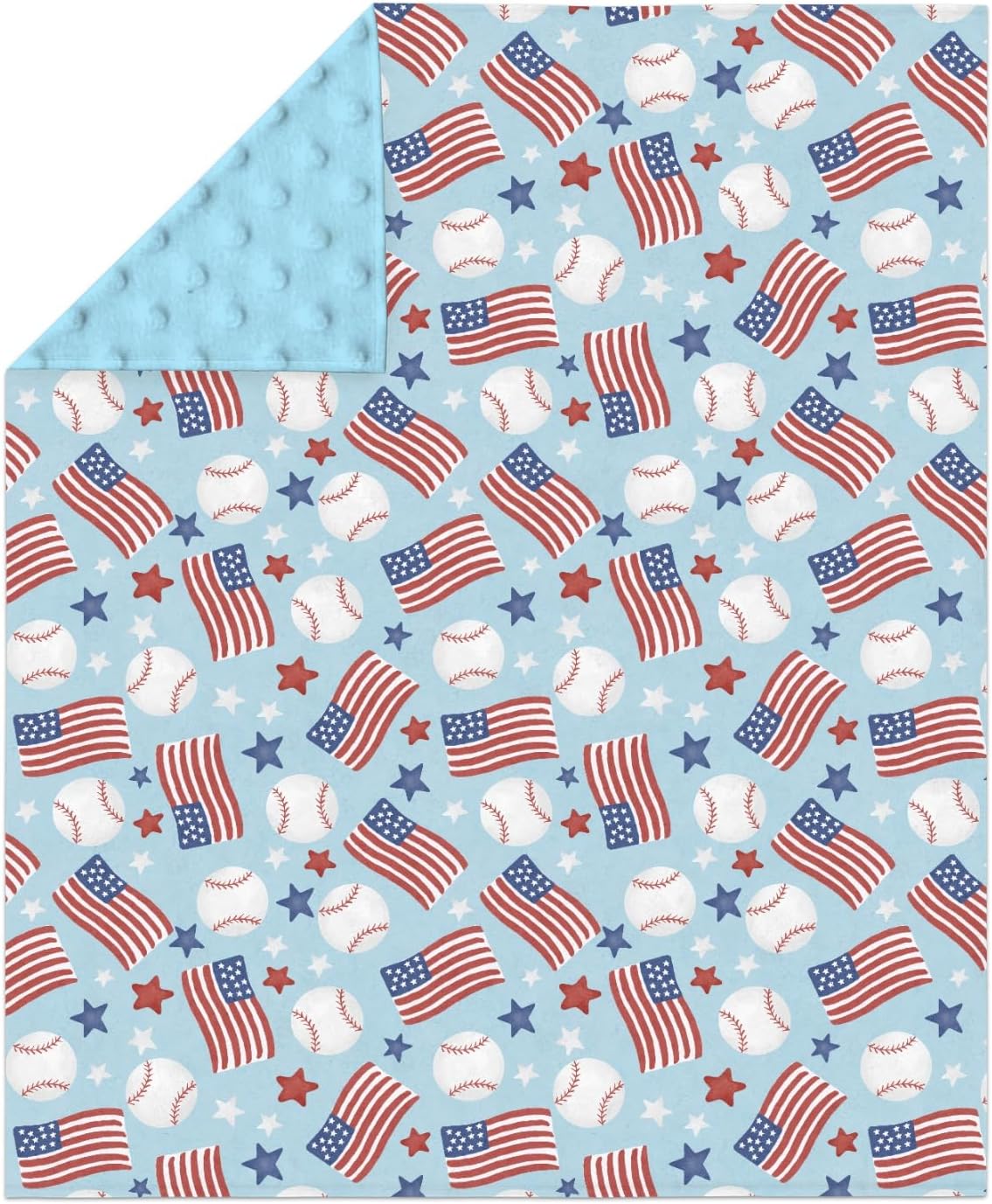American Flag Baseball Baby Blanket for Girl Boy 4th of July Baseballs Stars Soft Mink Dotted Backing Double Layer Swaddle Blanket Patriotic Sports Bed Throws for Newborn Infant Toddler Nursery 30x40