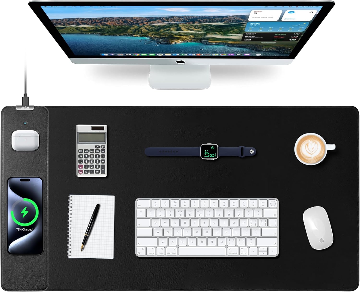 VoltWave XXL Fabric Desk Pad with Wireless Charging