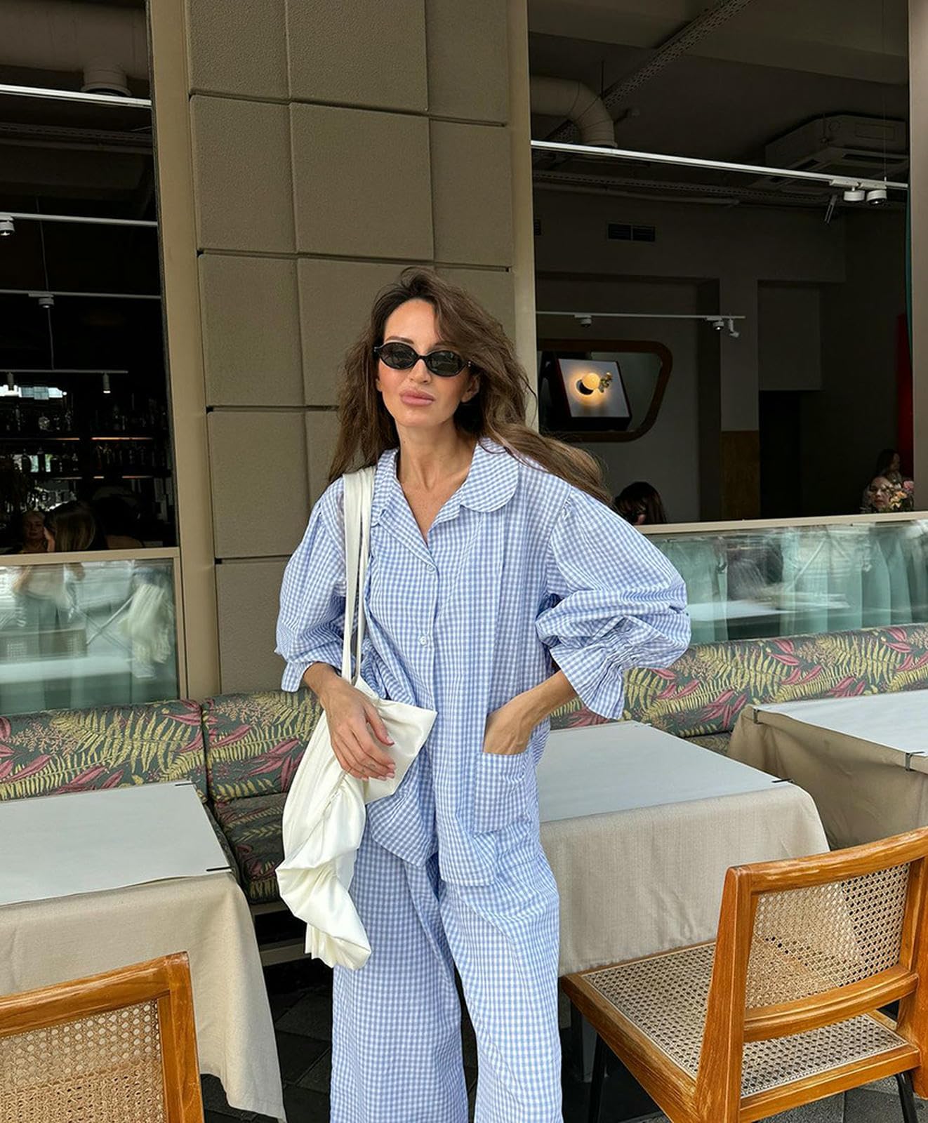 Pigiama da Donna Set di Abbigliamento Casa Donna, Comodo E Casual, può Uscire, Maniche Lunghe Pantaloni Lunghi, Pigiami Semplici-Blu-m