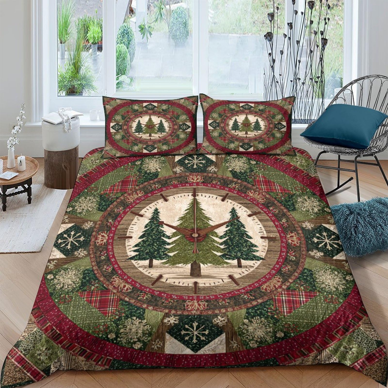 Ctjqhvkz Style-5 3D Printed Christmas Tree Fitted Sheet Microfiber Soft Green Red Plaid Snowflake Bed Cover For Bedroom Guest Room Single（135X200cm）