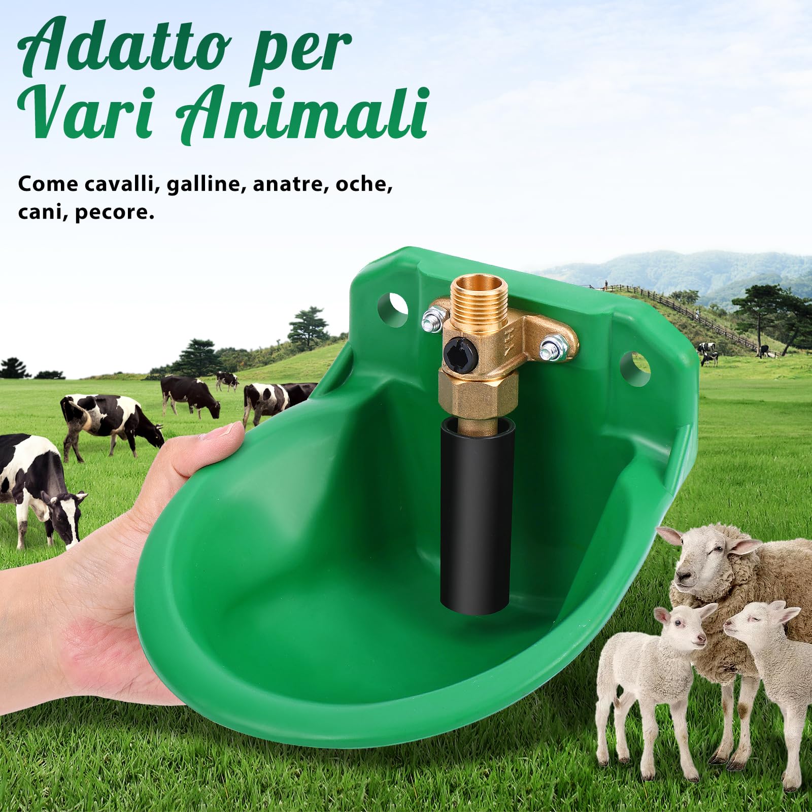 Piscina automatica per pecore, bevitori da bestiame con fori di scarico, approvvigionamento idrico automatico per cavalli, bovini, pecore, suini e cani, beve di salice, verde