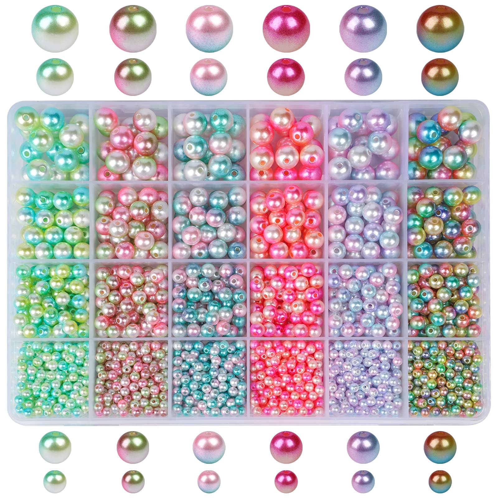 ELECDON 1890Pcs Multicolored Pearls Beads, Loose Round Spacer Beads, Smooth Rainbow Faux ABS Beads for Jewelry Making, Bracelets, Earrings, Necklaces, DIY Crafts 4 6 8 10mm