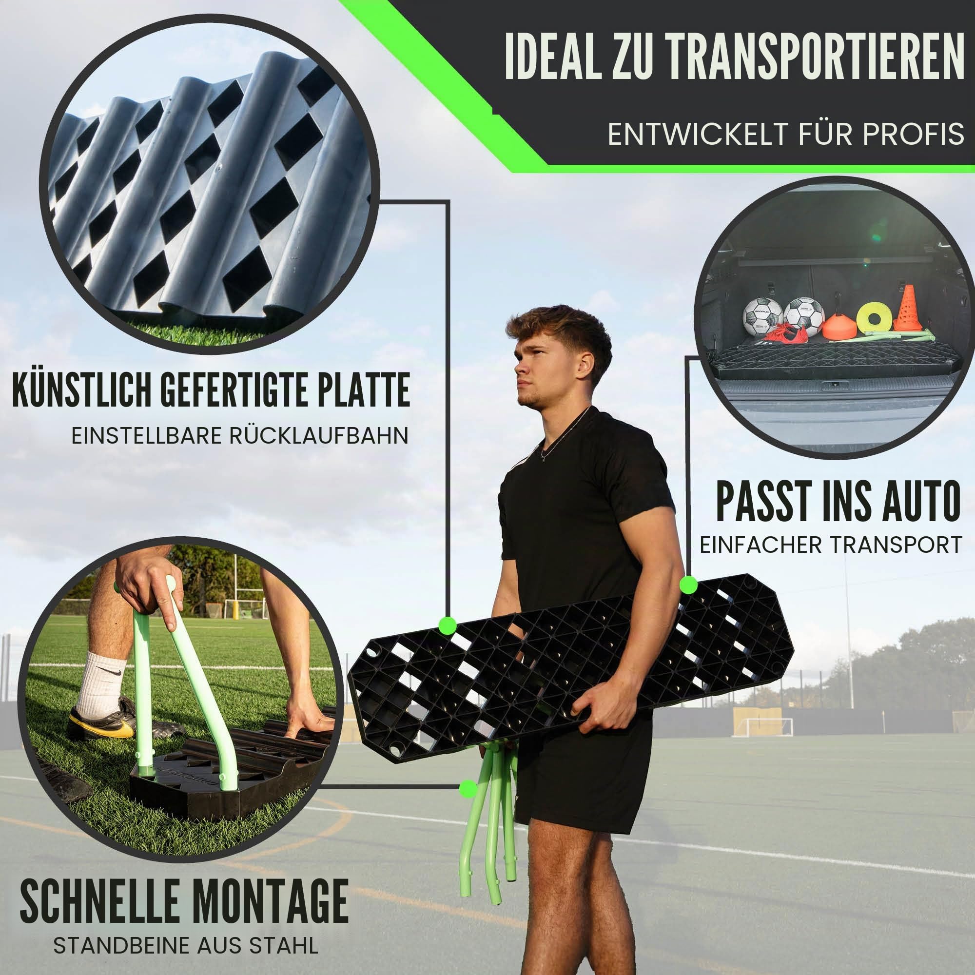 QUICKPLAY Replay Station Prellwand Fussball Pass Wand - Rebounder für Fußball Tragbare Rückprallwand mit Doppelwinkel System - Rebound Board Fussball trainingszubehör - Pass & Schuss Fußball Training
