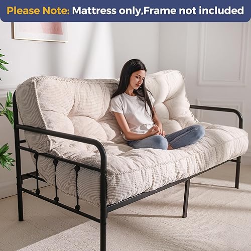 Miniatura 3 de MAXYOYO Colchón futón de 8 pulgadas, tamaño matrimonial, sofá cama ultra grueso, sofá cama copetudo, colchón de piso para adultos, relleno de espuma