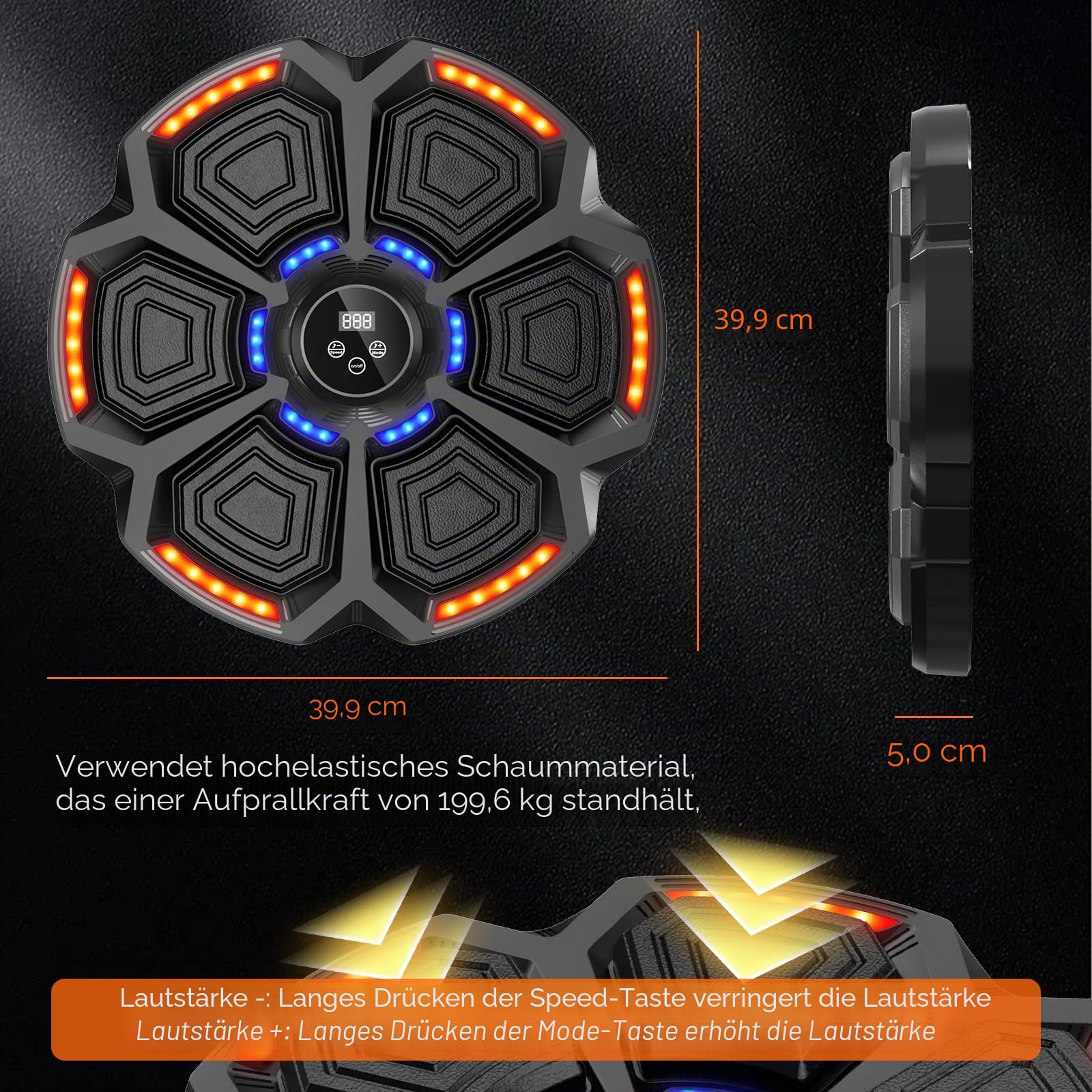 Music Boxing Machine für Erwachsene, 9 Geschwindigkeitsmodi, Musik-Boxmaschine Boxer mit Boxhandschuhen, LED Wand Schlagpolster mit Musik, unterstützt Bluetooth, Geschwindigkeitseinstellung