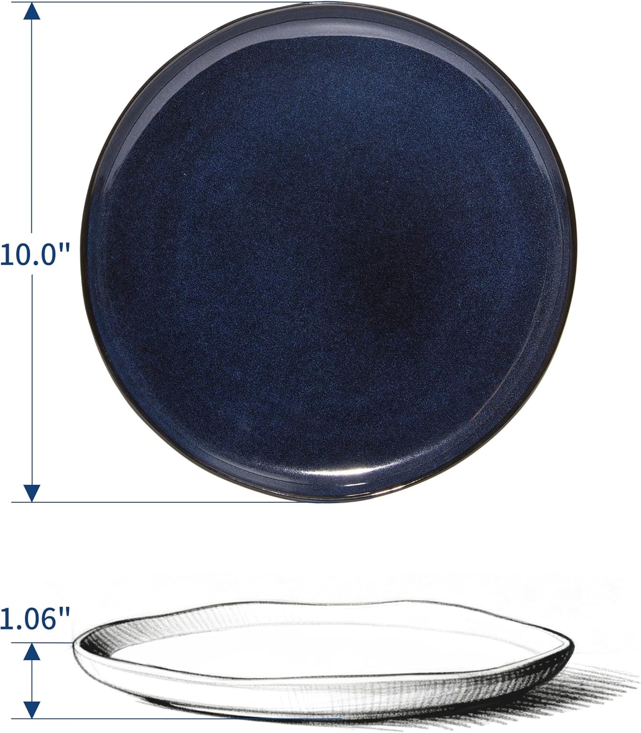 10 Inch Dinner Plates Set of 6, Wavy Rim Stoneware Plates, Microwave & Dishwasher Safe, Ceramic Plates for Steak, Pizza, Lunch, Serving, Starry Blue