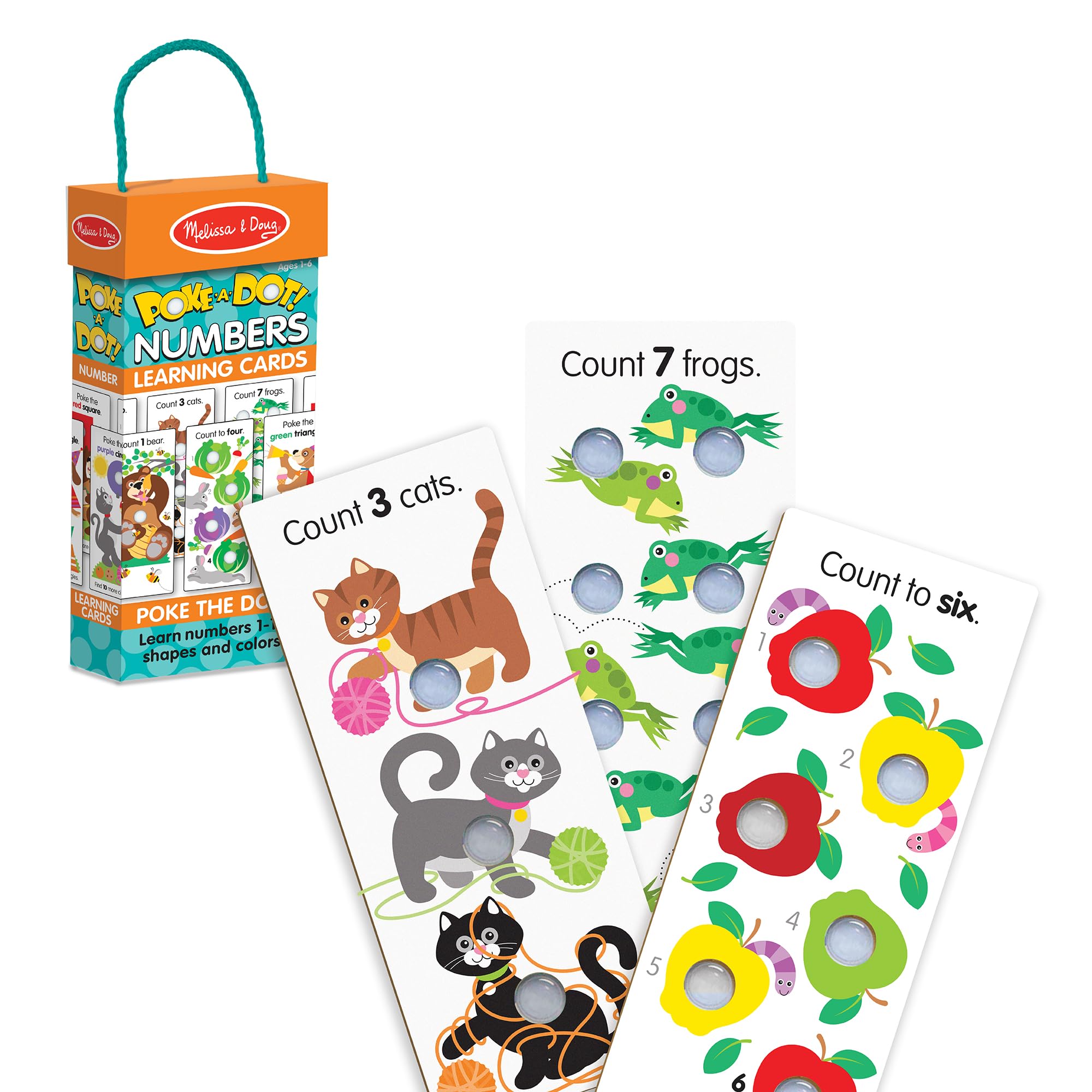 Melissa & Doug Poke-a-Dot! Tarjetas de aprendizaje gigantes, números, formas y colores, 13 tarjetas interactivas de doble cara, actividades educativas para niños pequeños y preescolares, a partir de 1