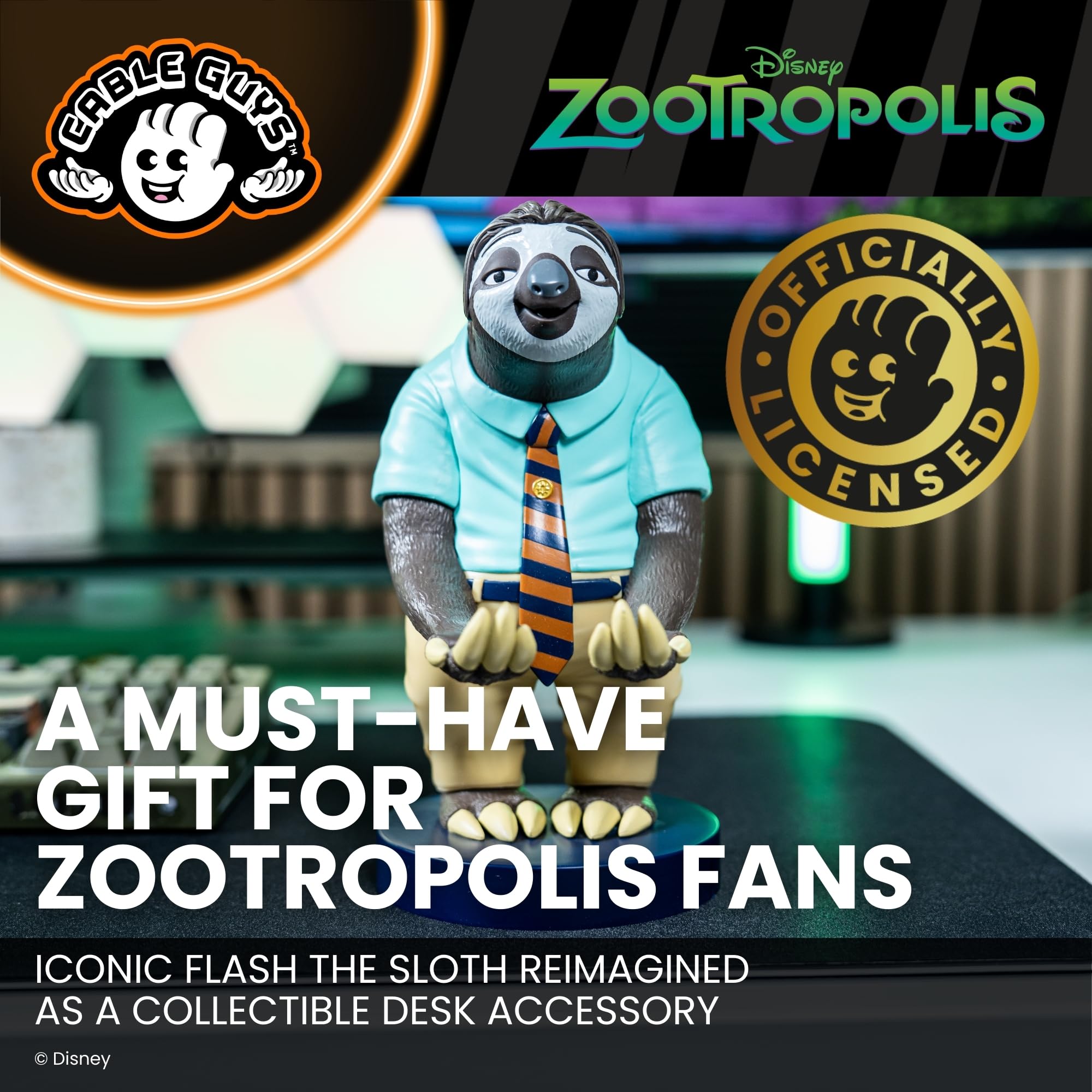 Cable Guys Zootropolis Flash the Sloth Controller Holder & Phone Stand - Gaming Accessories for Room and Desk Setup, Holder Compatible with Xbox, PlayStation & Most Standard Game Controllers - 5