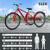 Vista 206 de H&ZT Triciclo para adultos, bicicleta de 3 ruedas, triciclo crucero, con engranaje de 7 velocidades, mango de freno de estacionamiento, escalón